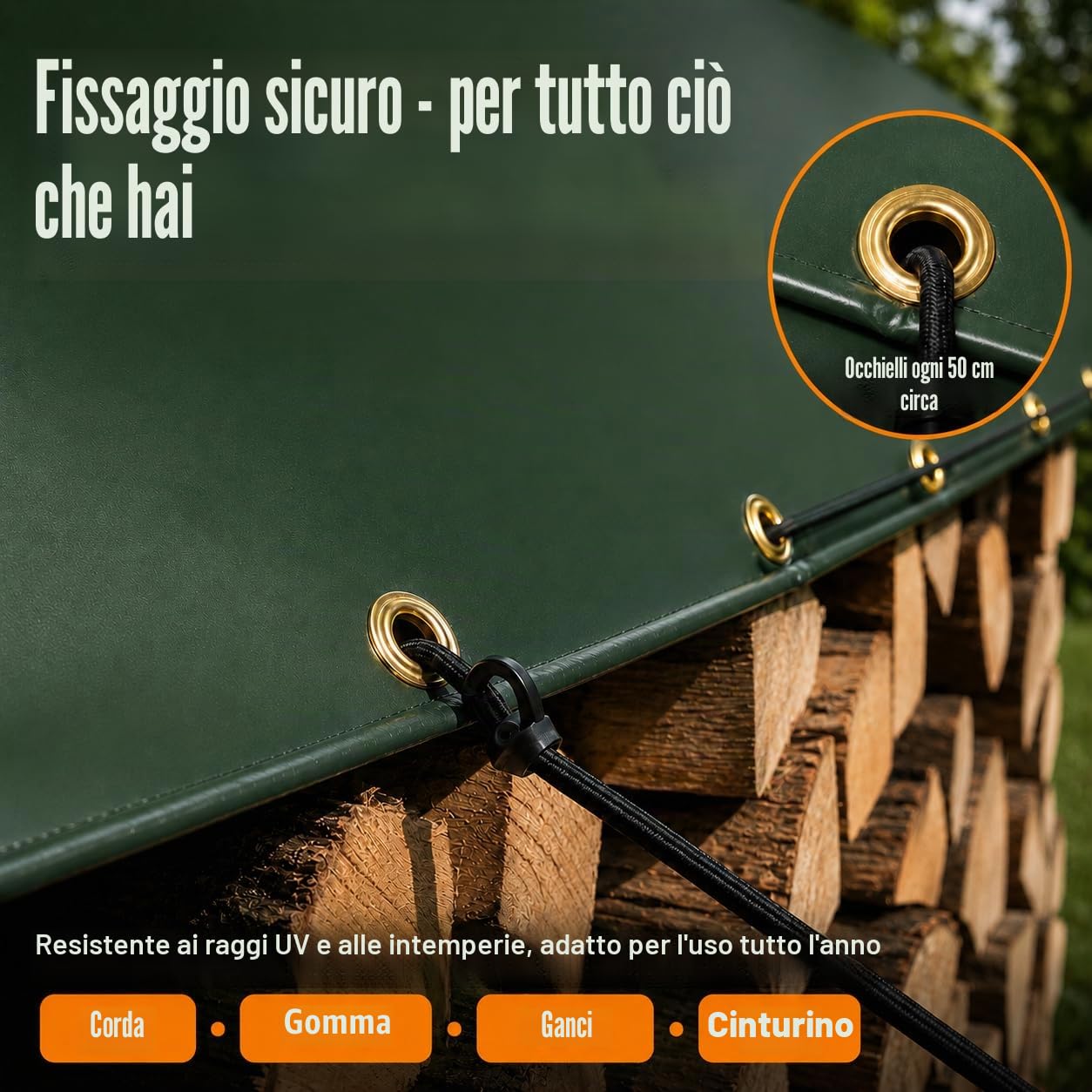 UMBRELLA® Telo di copertura 650 g/m² 4x5 m (20 m²) Bianco – telo in tessuto PVC antistrappo, 100% impermeabile e resistente ai raggi UV, occhielli in ottone – per camion, legna, piscina e giardino