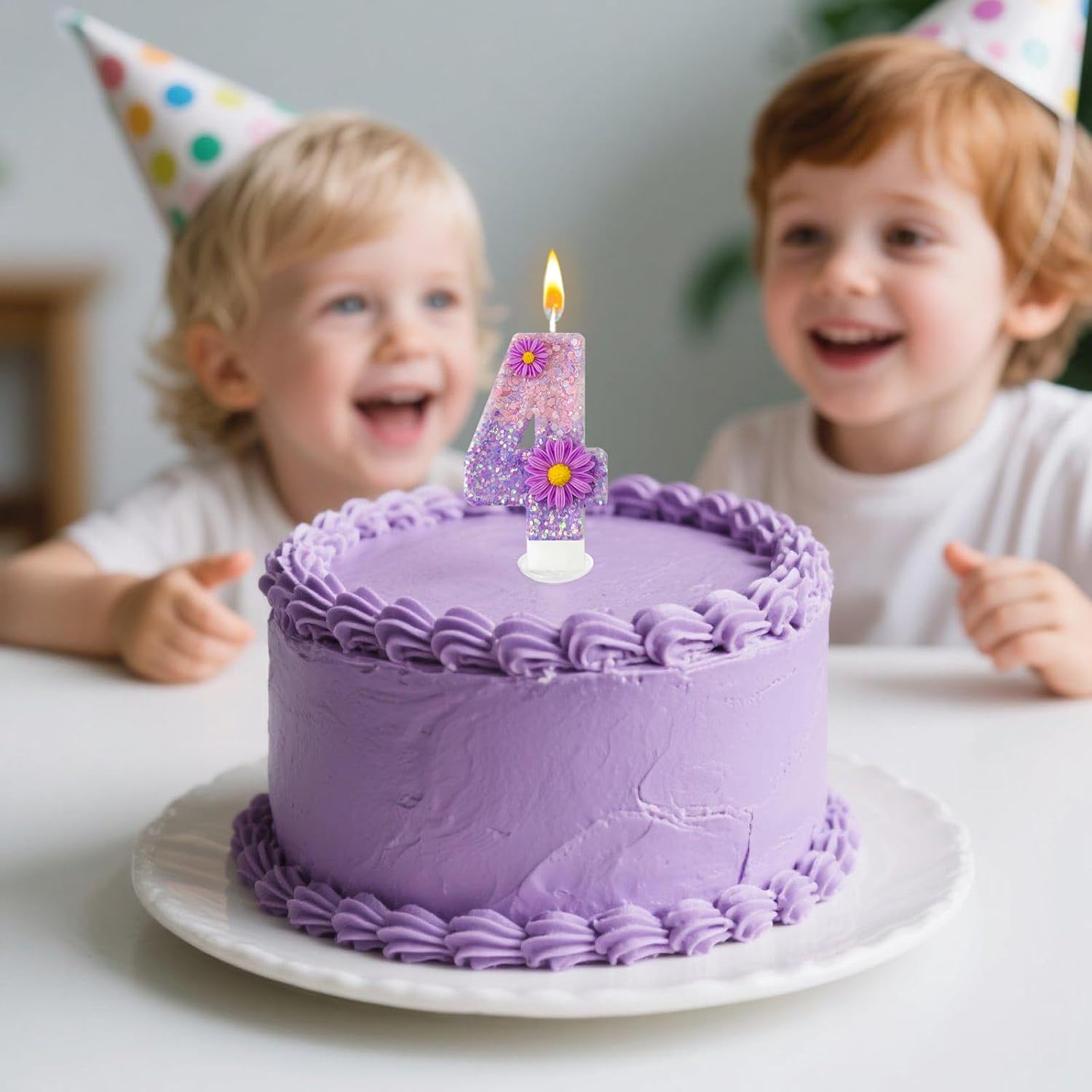 Purple Flower Birthday Candles,Number 4 Birthday Candles for Cake,Suitable for Cartoon Birthday Parties Cake Decor, Wedding Anniversary and Other Celebrations Supplies (4 Candle)