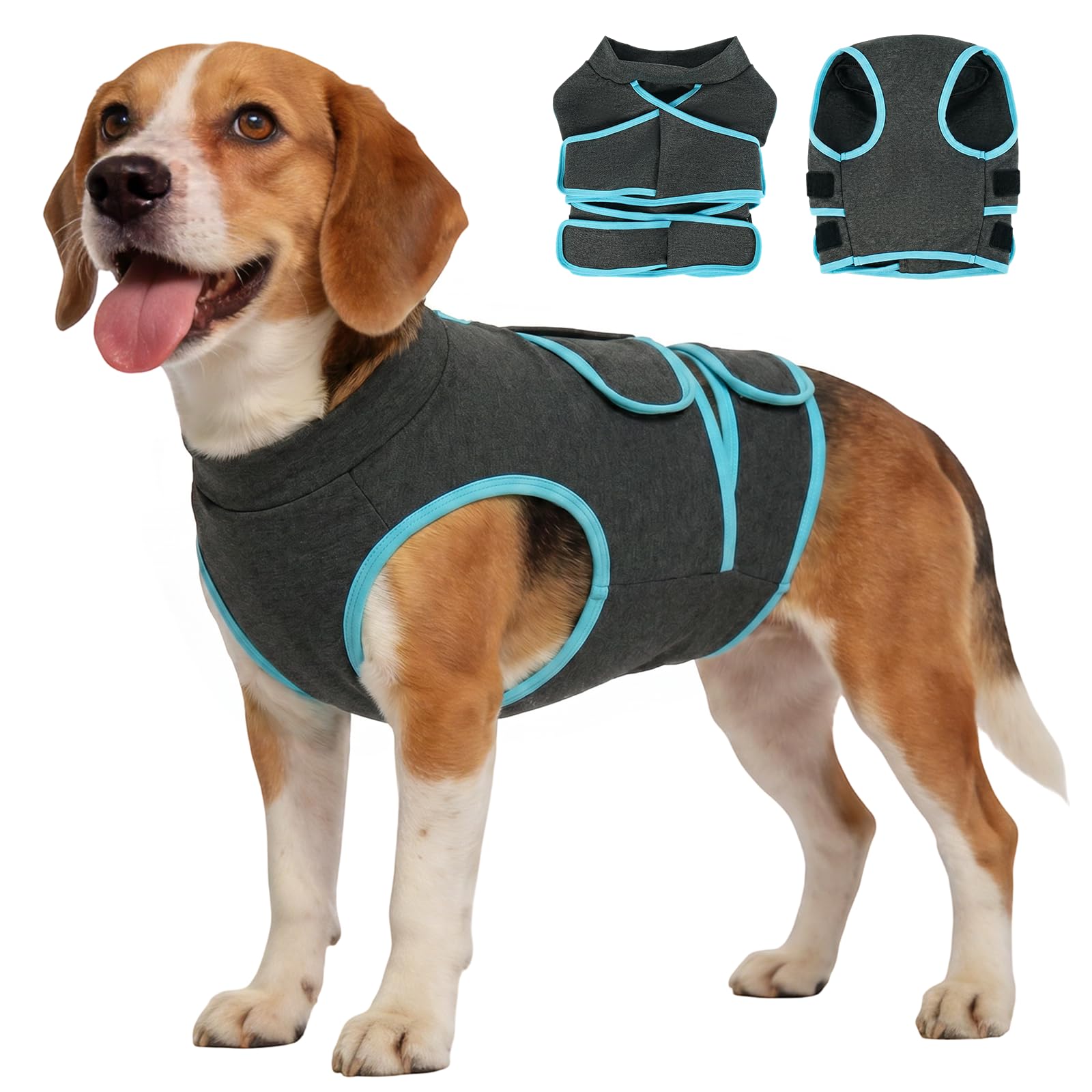 Kuoser Dog Anxiety Vest, Calming Jacket for Dog Firework Travel, Grey S