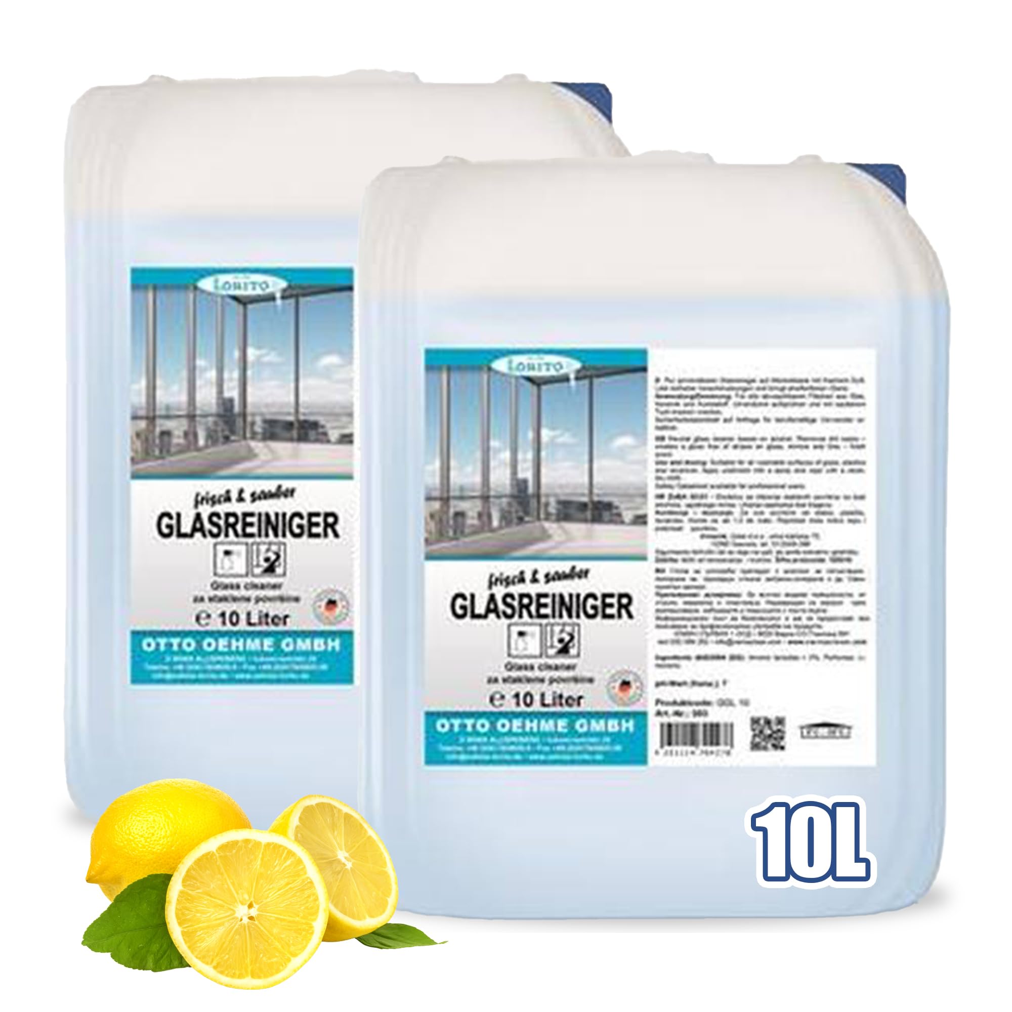 Lorito frisch & sauber Glasreiniger Fensterreiniger 2 x10L | Kraftvoller Oberflächenreiniger, bringt Autoscheiben, Fenster & amdere Glasoberflächen auf Hochglanz, streifenfreie Reinigung