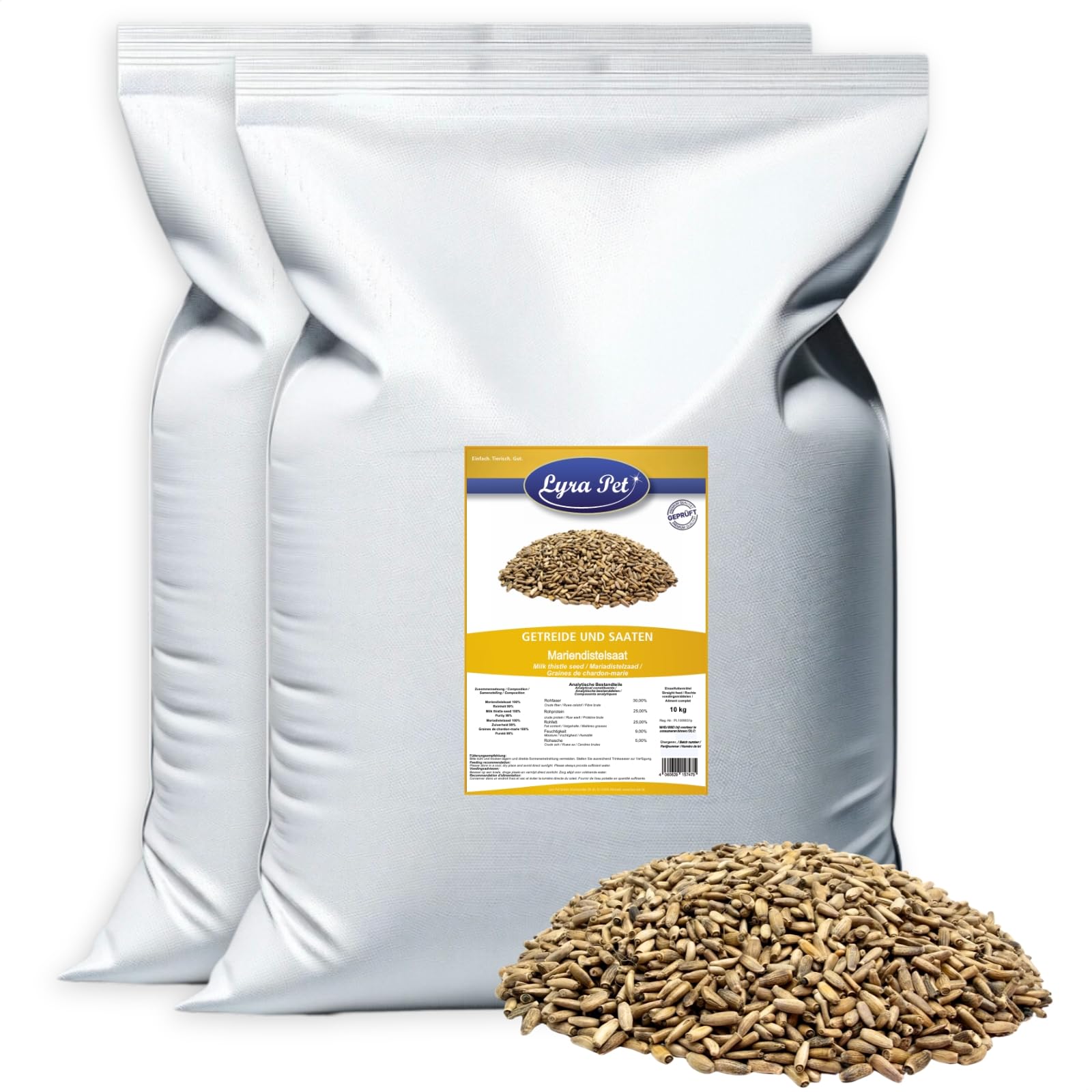 Lyra Pet® 20 kg Mariendistelsaat - Nährstoffreiche Ergänzung für Wildvögel | Reich an Proteinen, Kohlenhydraten & Ballaststoffen - Nährstoffreiches, ganzjähriges Vogelfutter - Ideal für Streufutter