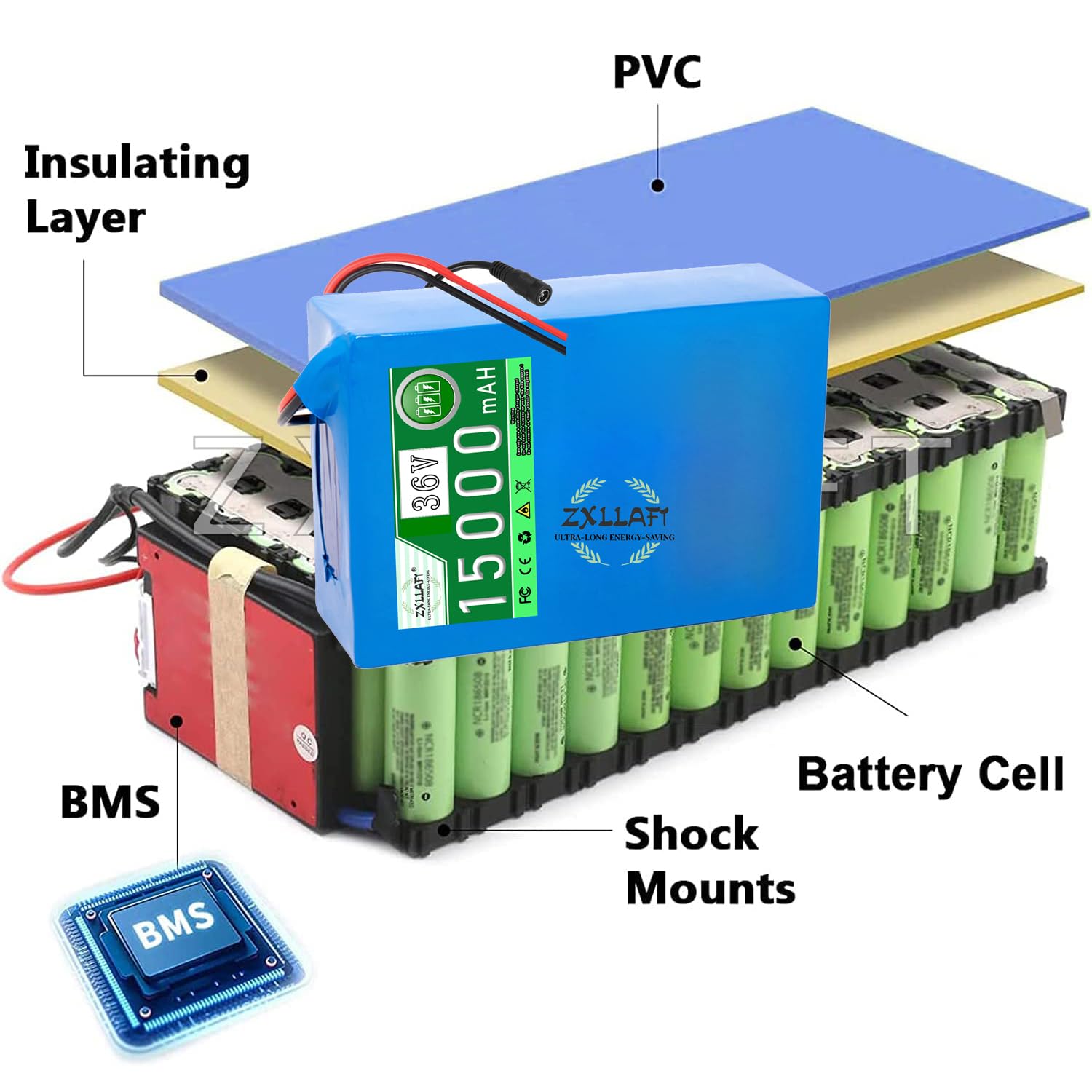 Batería Iones Litio 36 V, 20 Ah, 15 Ah, batería Litio 36 V, batería de Repuesto, 36 V Paquete batería Iones Litio con Cargador y BMS para Motores de 250 W a 750 W,36v15ah t Plug