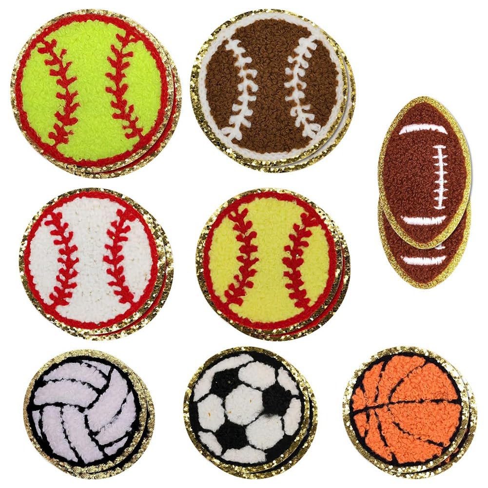 CTRLZS 16PCS Sports Themed Patch Set Kit Patches Basketball Soccer Baseball Football Volleyball Iron on Patch Set for DIY Clothing Repair