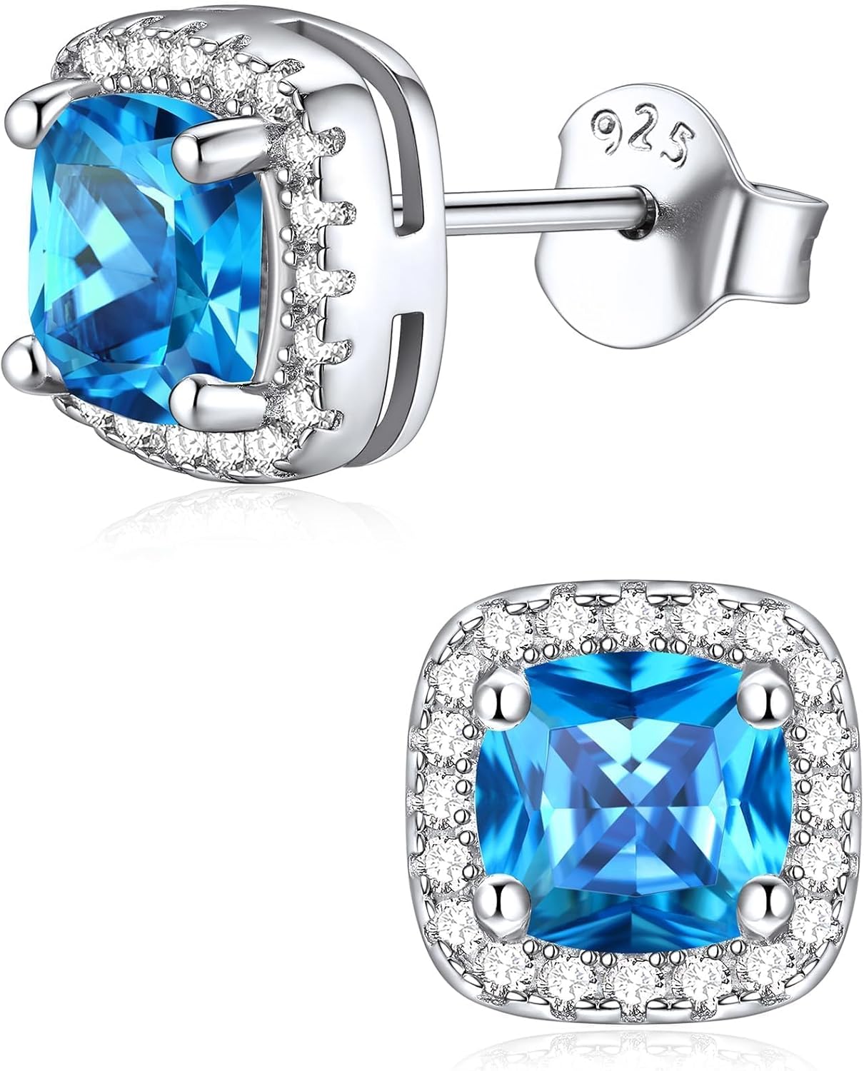 ChicSilver 925 Sterling Silver Birthstone Earrings for Women Square Diamond Earrings Cubic Zirconia Studs Earring for Women