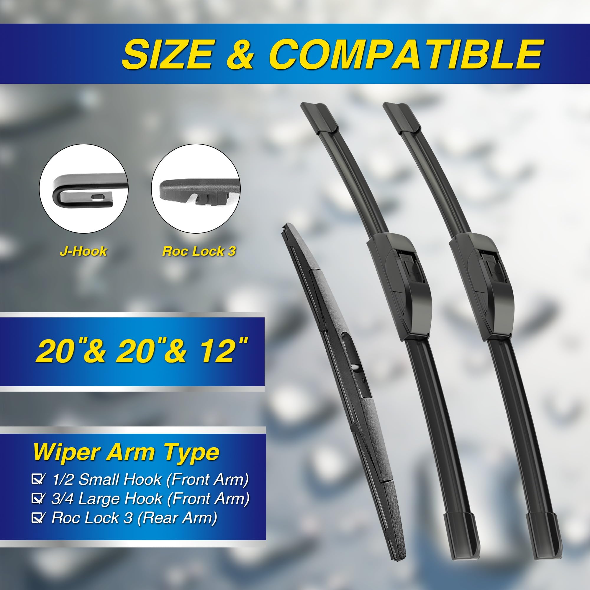 5 PLUS® Silicone Windshield Wipers Replacement for 2009-2014 NISSAN Cube, 2003-2010 HONDA Element Wiper Blades(Set of 3),Automotive Replacement Windshield Wiper Blades For My Car-20"/20"/12"