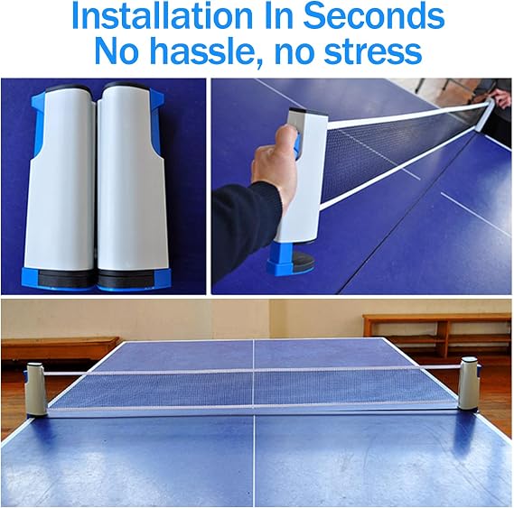 Retractable Ping-Pong Net, Portable Ping-Pong Net with Adjustable Clamps, for Home, Office, Kitchen or Outdoor Play