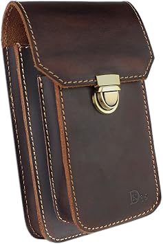 DK86 Genuine Leather Waist Bag Belt Pouch Fanny Pack for Cell Phone Coffee