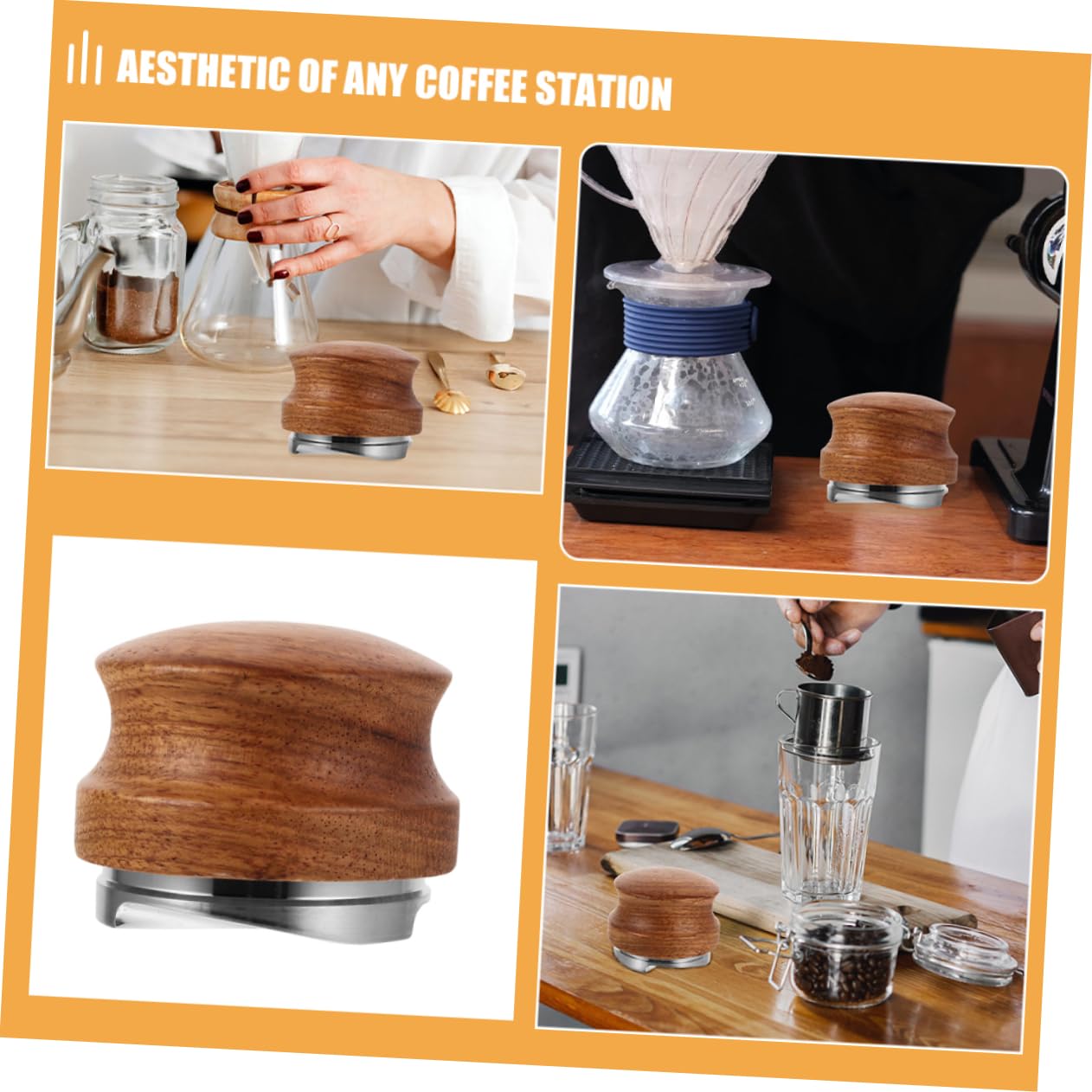NUOBESTY Prensador De Polvo Huanghuali Con Mango De Madera De Peral y Base De Acero Inoxidable Herramienta Manual Para Prensar Espresso Accesorios Para Cafeterías