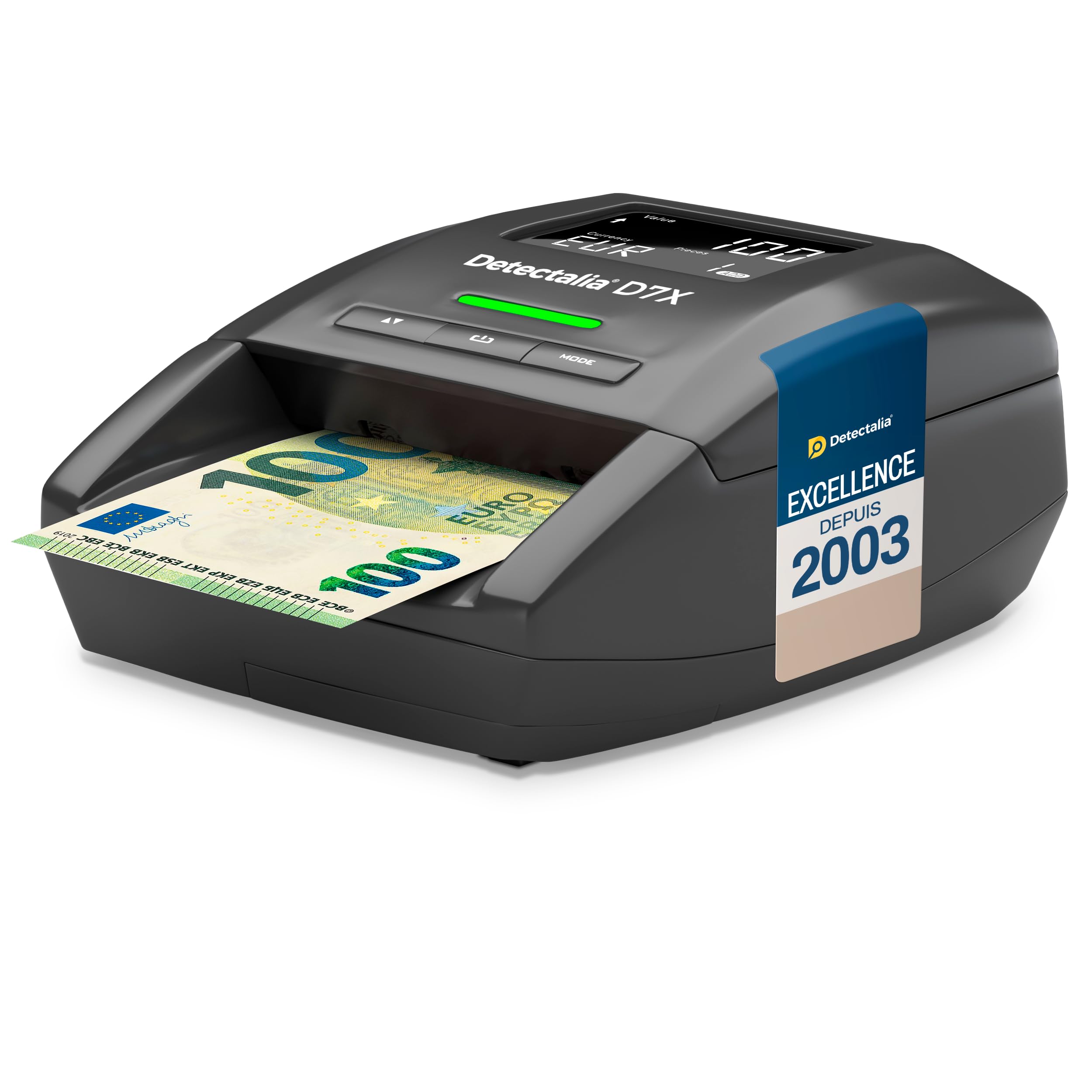 Detectalia D7X - Détecteur de faux billets avec 7 contrôles de détection. Compteur de billets un par un EUROS plus GBP, CHF, PLN, CZK et SEK - detecteur faux billets, euros 100%