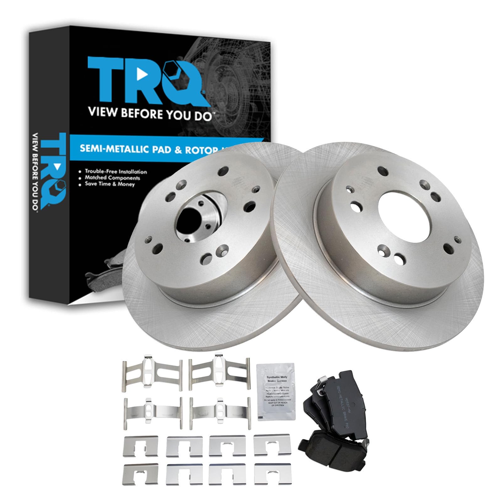 TRQ Rear Brake Pad and Rotor Set Semi Metallic Solid Rotors