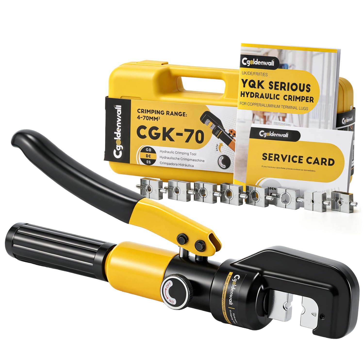 CGOLDENWALL YQK-70 Crimpadora Hidráulica 10T 9 Matrices Acero Hexagonal 4-70mm² Trazo 12mm