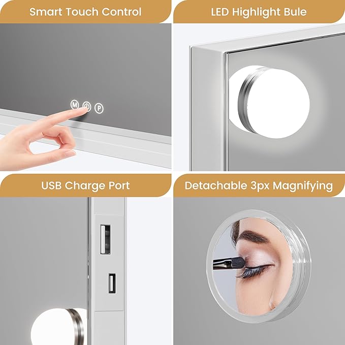 Espejo de Maquillaje GAOMON con Luz LED 15 Bombillas 3X Aumento miniatura 5