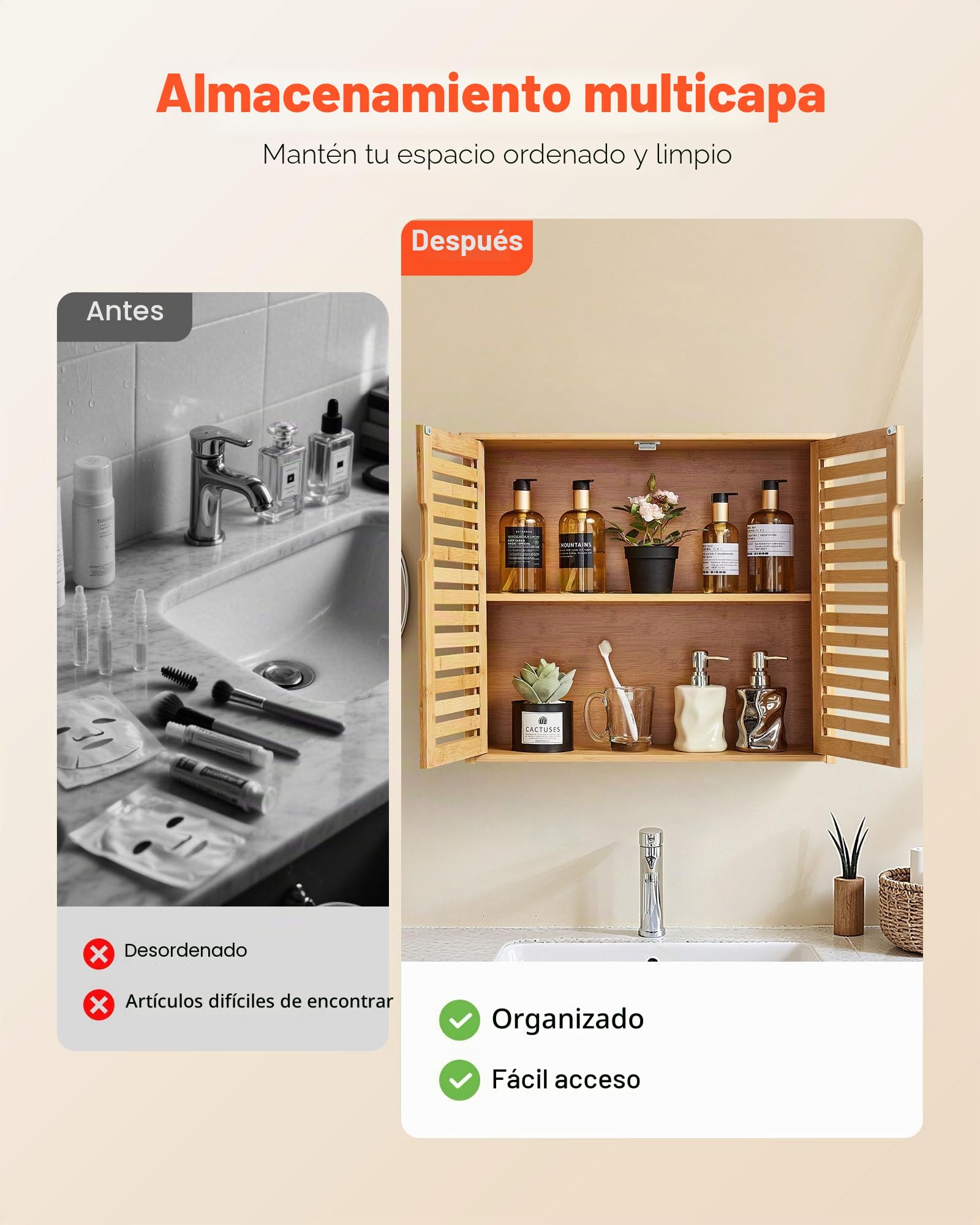 VEVOR Armario de Pared para Baño con 2 Puertas y Estantes de Altura Ajustable, Ideal para Colgar sobre el Inodoro, Cocina, Baño o Lavadero, Resistente a la Presión y al Agua, 590 x 208 x 510 mm