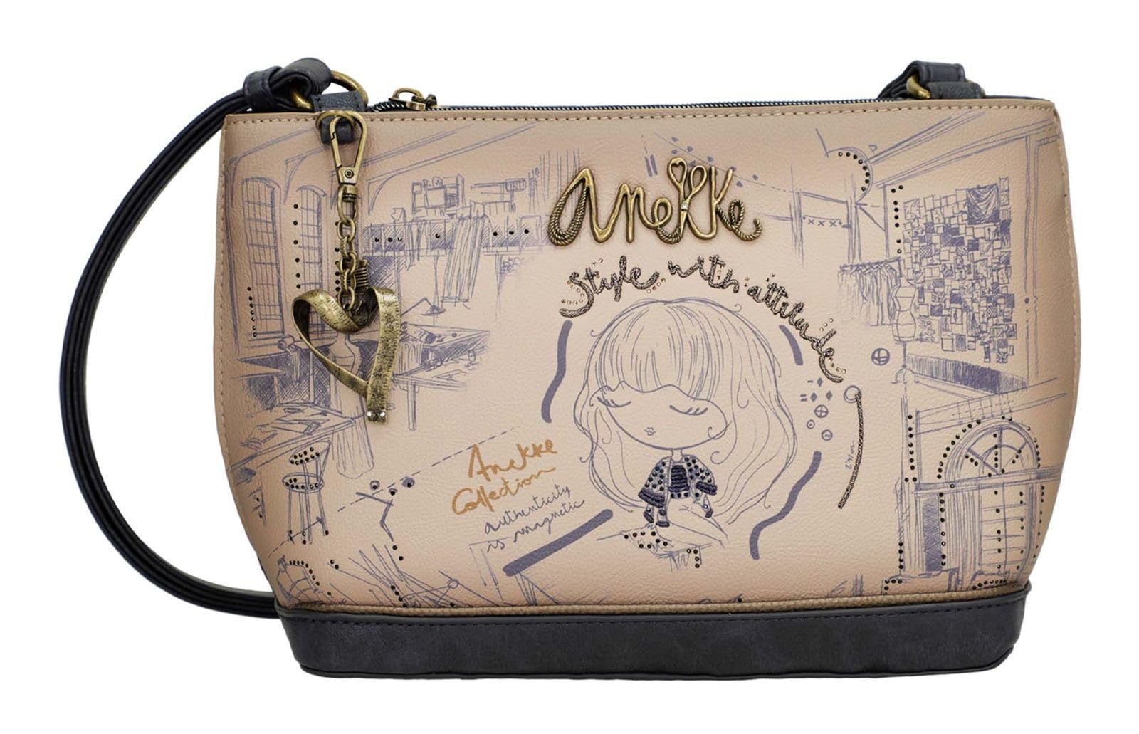 Anekke - Sac à bandoulière FEMME anthracite et beige