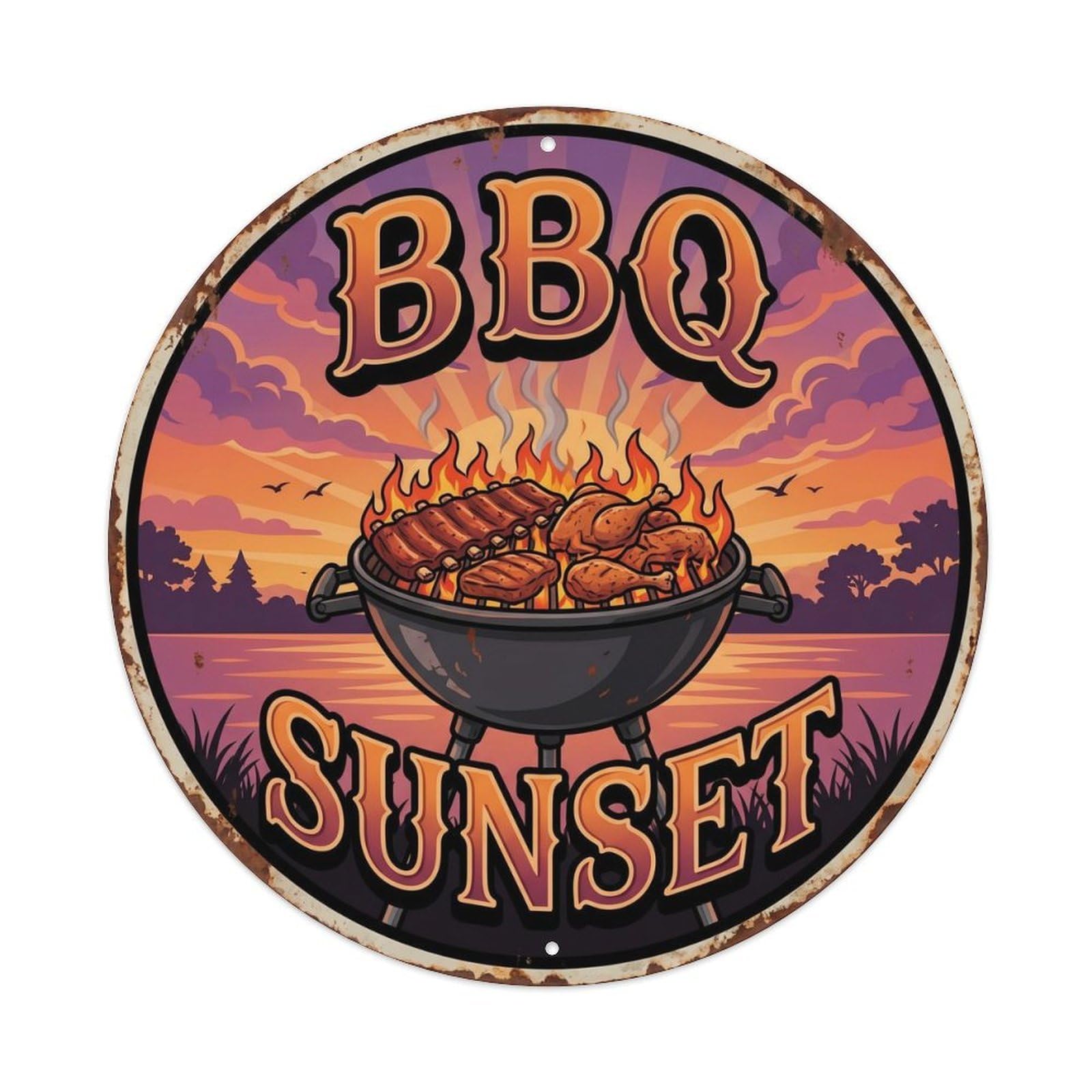 Tgrcjimh Style. Vintage Bbq Sunset Outdoor Bar Metal Tin Sign