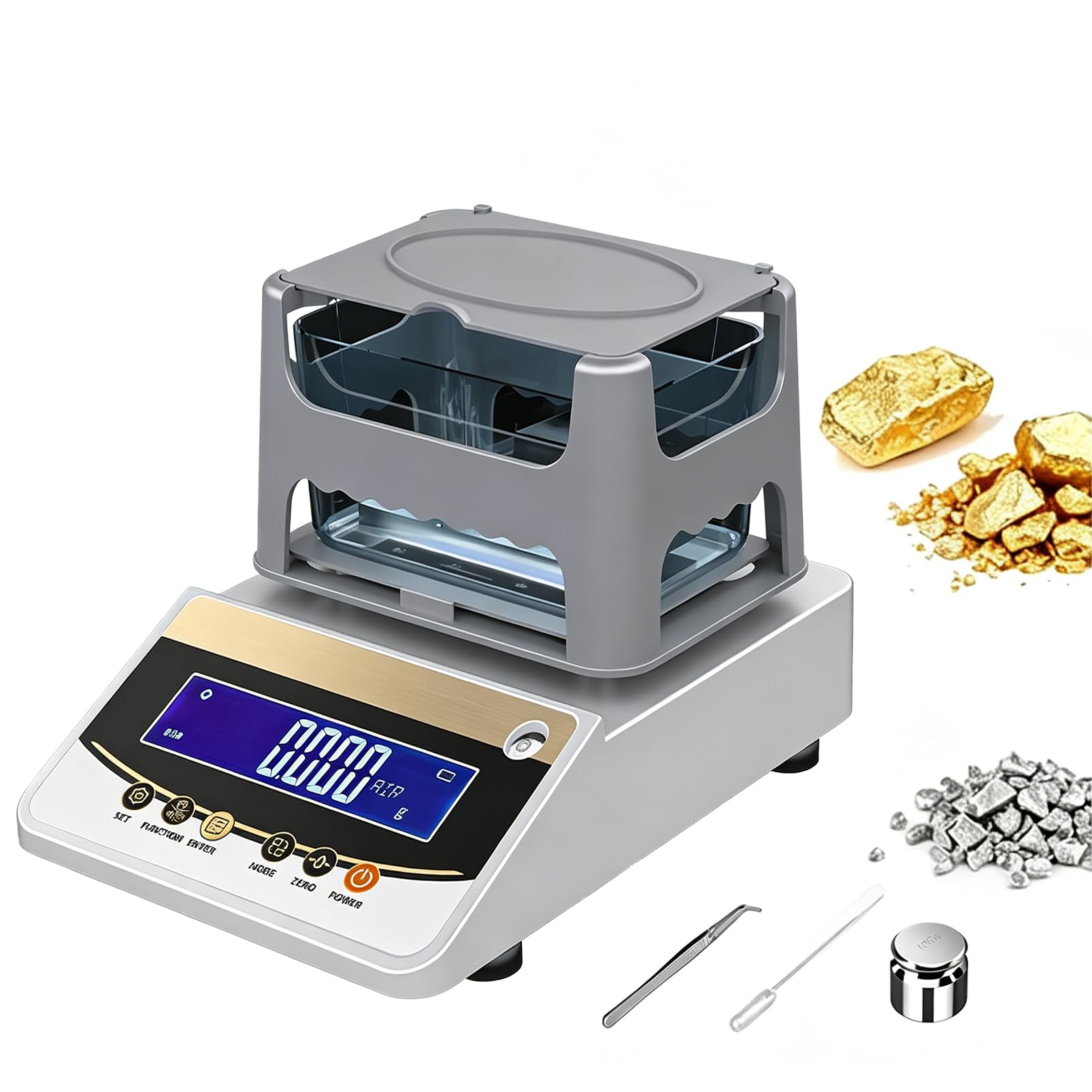 DmqChry Digital Electronic Gold Tester, Gold K Value Tester Gold and Silver Density Meter, Gold Density Meter, Precious Metal Analyzer for Gold, Silver, Platinum, Palladium 300K