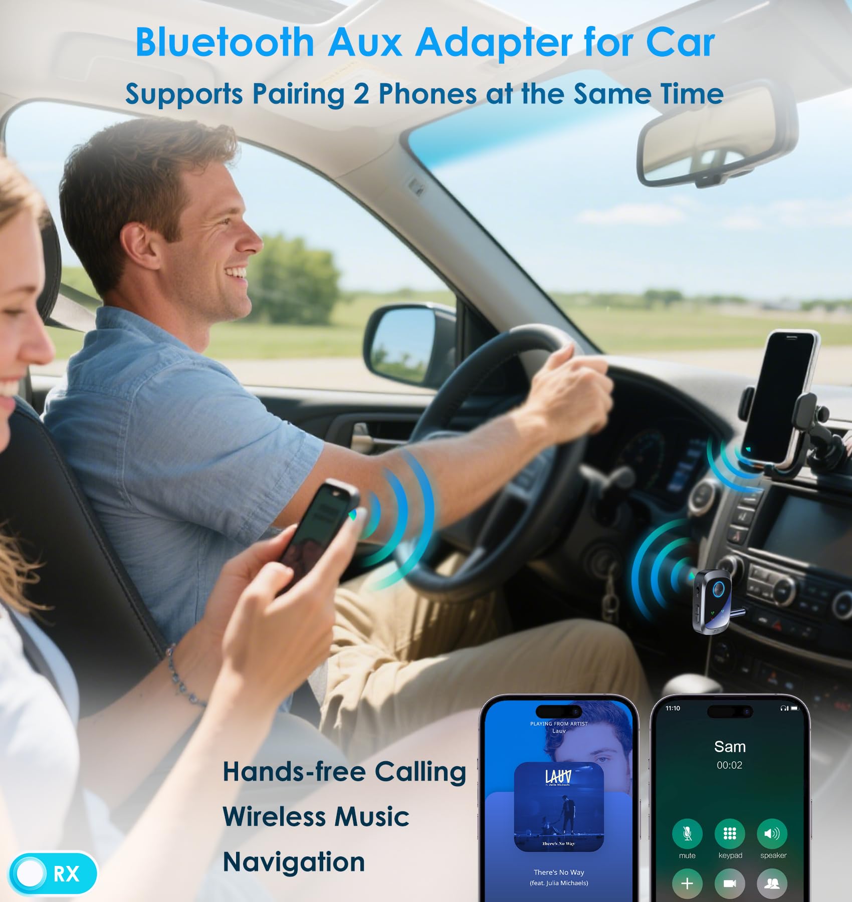 Adattatore Bluetooth per 2 cuffie AirPods o dispositivi BT, trasmettitore Bluetooth per TV Dual Link bassa latenza, ricevitore adattatore AUX wireless per altoparlanti/autoradio, ricevitore