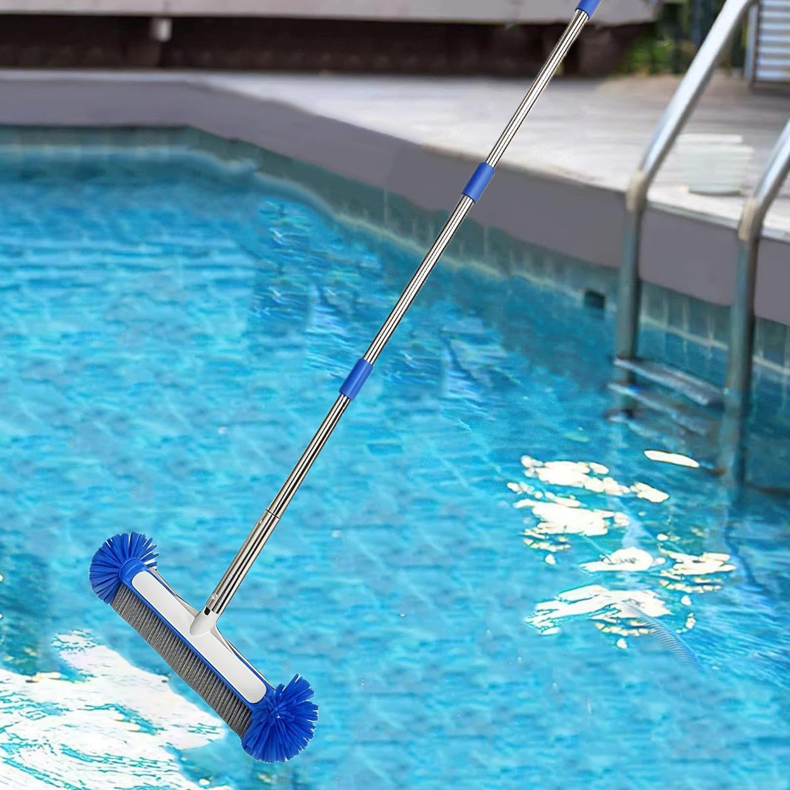 Cepillo de piscina con Pértiga Desmontable | Cepillo de Piscina con Mango Desmontable para Paredes Azulejos Suelos Exterior Interior Spa Baño Cocina Gimnasio