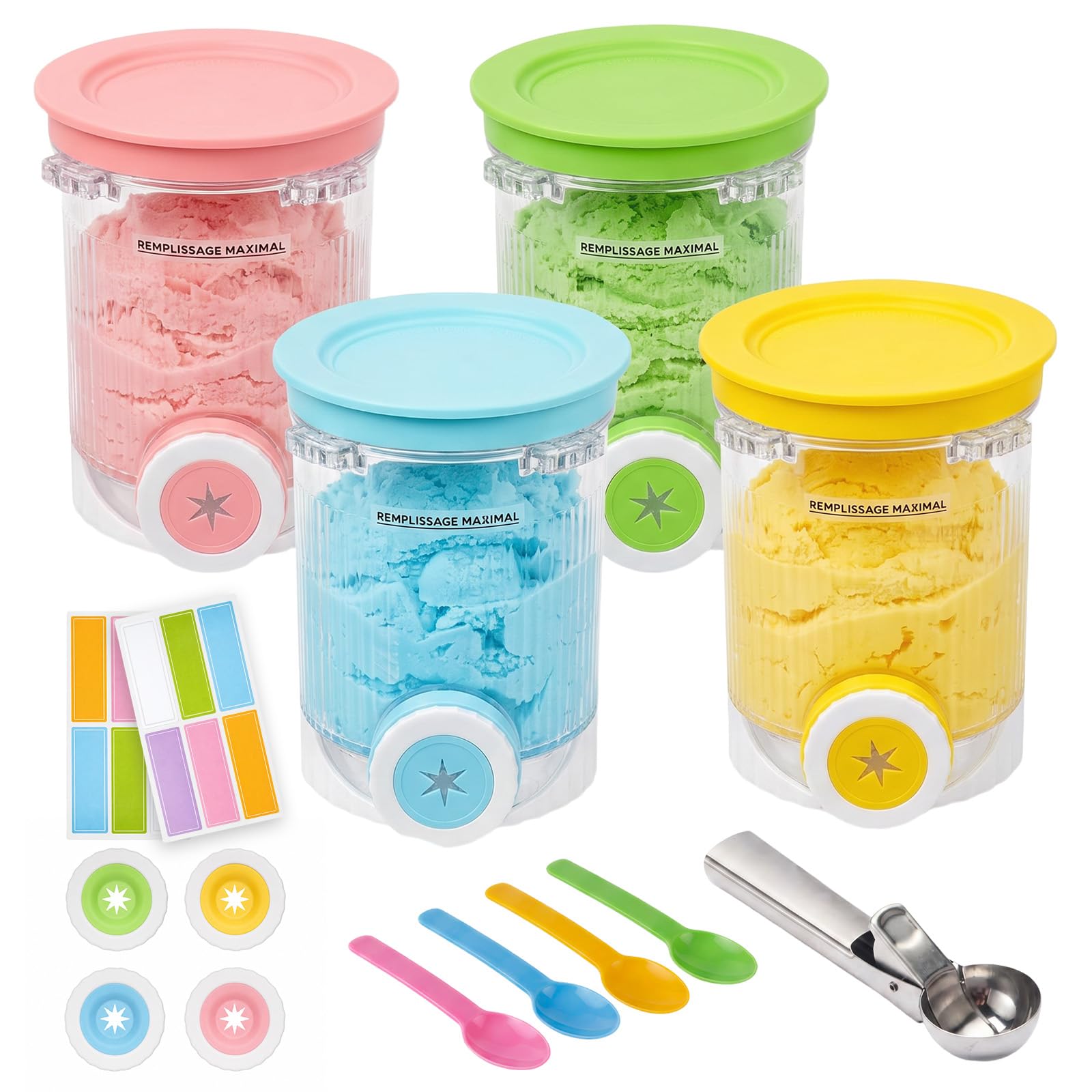 4 Pièces Pour Ninja Swirl Creami Conteneur, pot Ninja Creamy Deluxe, Récipient à Crème Glacée, pour Sorbetières Ninja Creami Séries NC701 et NC700, Sans BPA et Lave-Vaisselle