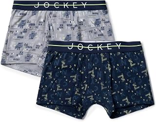 Jockey NB02 Boy's Super Combed Cotton Elastane Stretch Printed Trunk with Front Open Fly and Ultrasoft Waistband (Pack of 2) Price In India