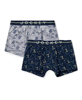 Jockey NB02 Boys Super Combed Cotton Elastane Stretch Printed Trunk with Front Open Fly and Ultrasoft Waistband (Pack of