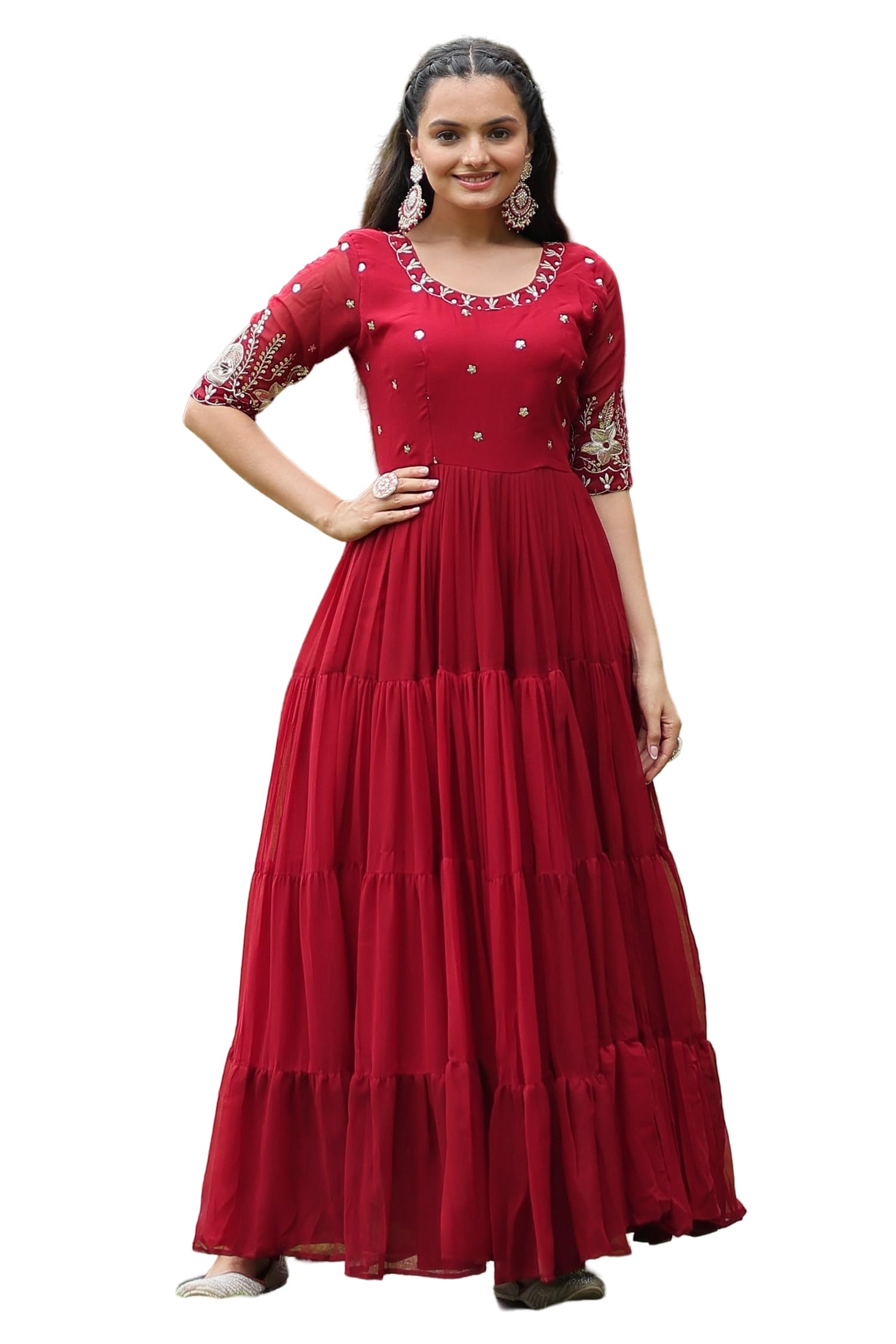 foxdx Women's Georgette Embroidered Flared Anarkali Kurta Gown for Women-picture-52
