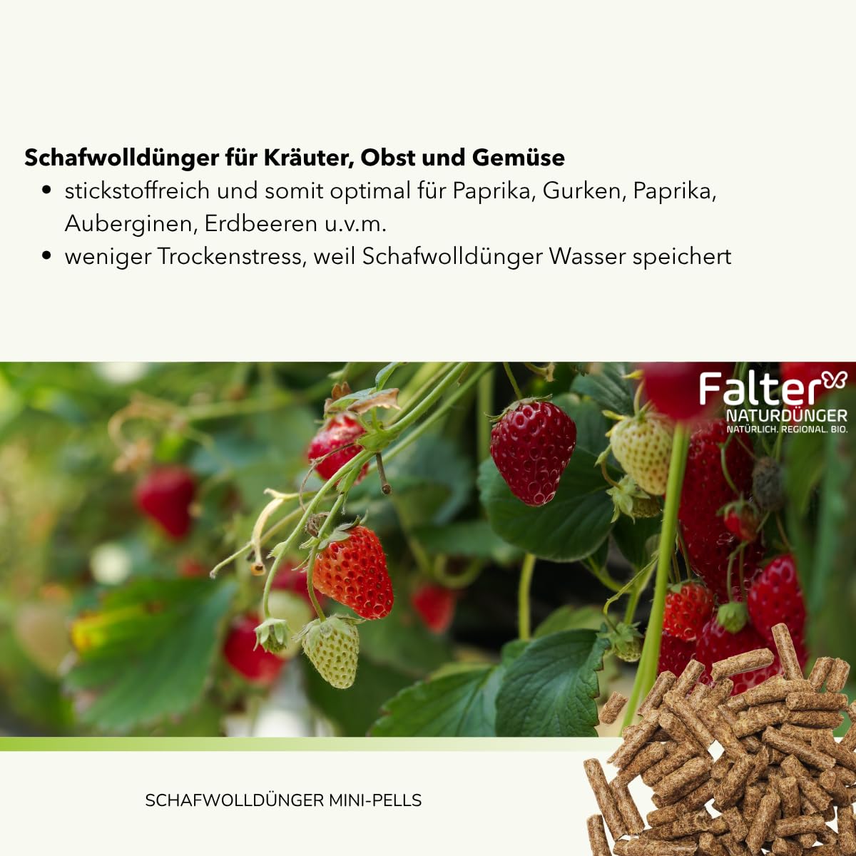 Falter BIO Schafwolldünger Mini-Pells 20 kg | Schafwollpellets pur | Mini-Pells aus 100 % Schafwolle für Gemüse, Obst, Kräuter und Blumen