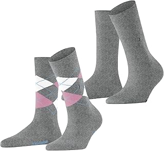 Burlington Women's Everyday Mix 2-Pack Socks Breathable Cotton Reinforced Women's Socks Skin Friendly Durable Plain and with Argyle Business Everyday Multipack 2 Pairs
