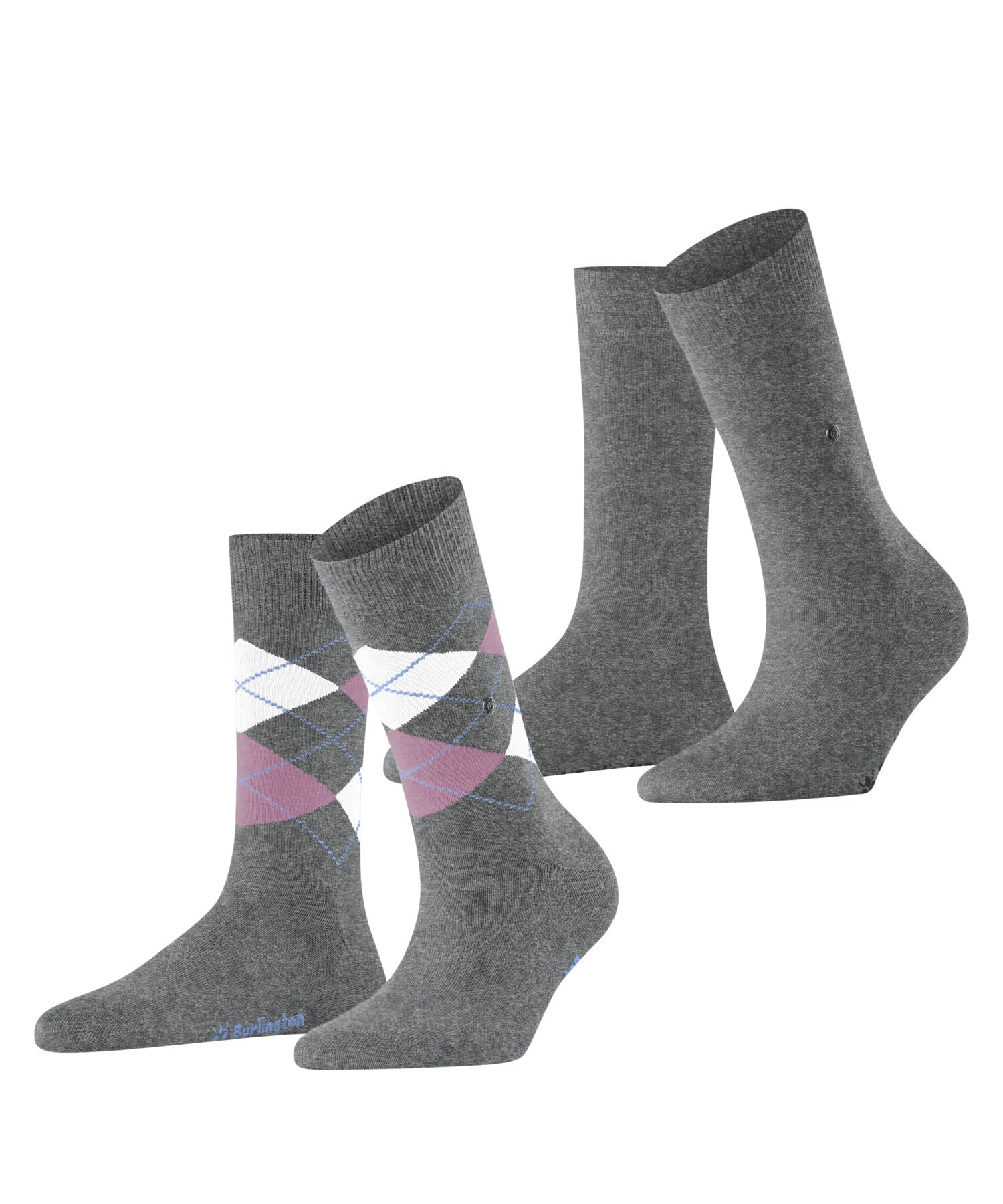 Burlington Women's Grey Light 3401 Everyday Mix Multipack W So Cotton Patterned 2 Pairs Socks, 3.5-7