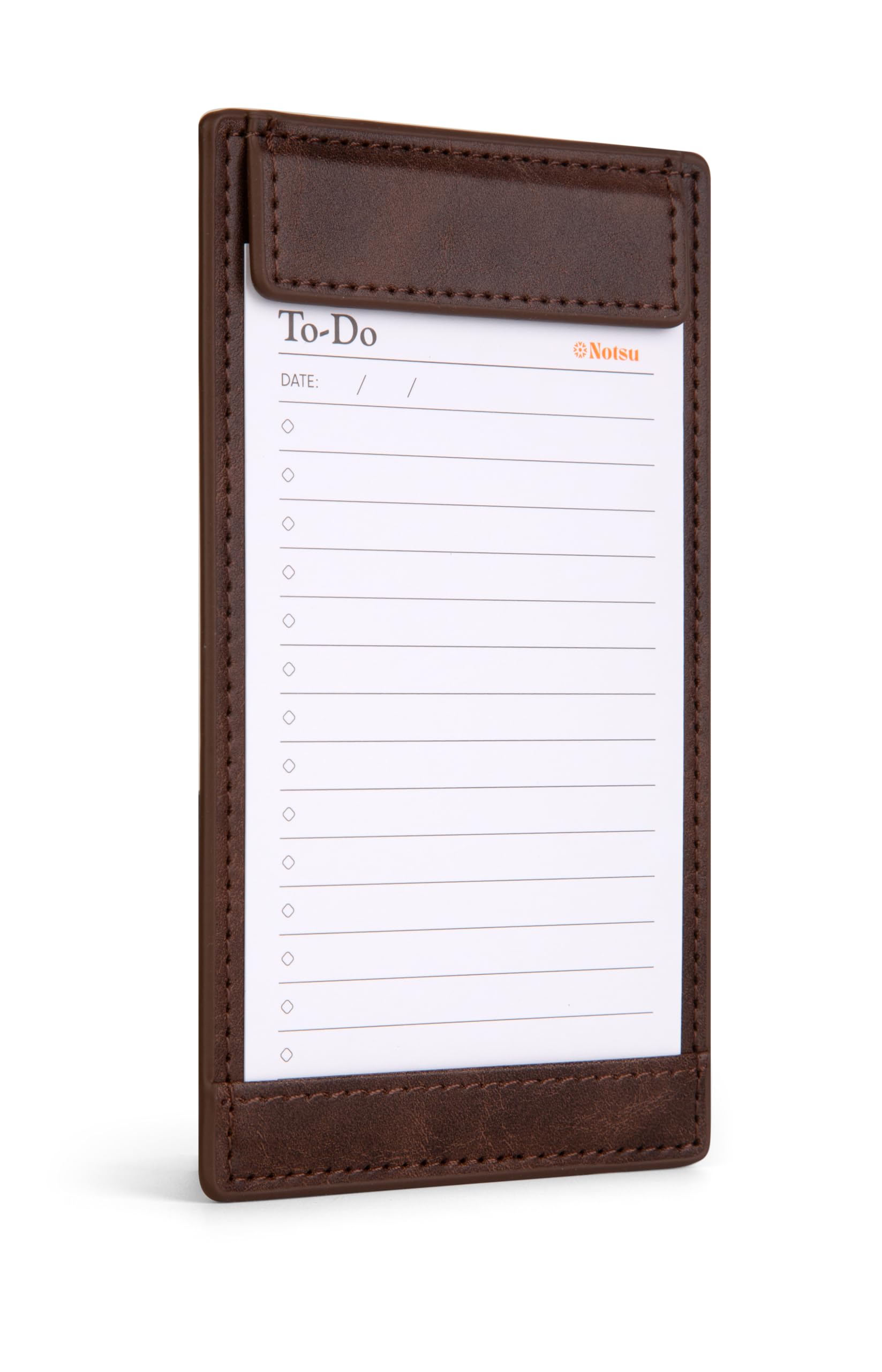 Notsu Note Card Holder | Minimalist 3x5 Inch Index Card Holder Handheld Case in Premium Dark Brown Vegan Leather with 25 To Do List Notecards