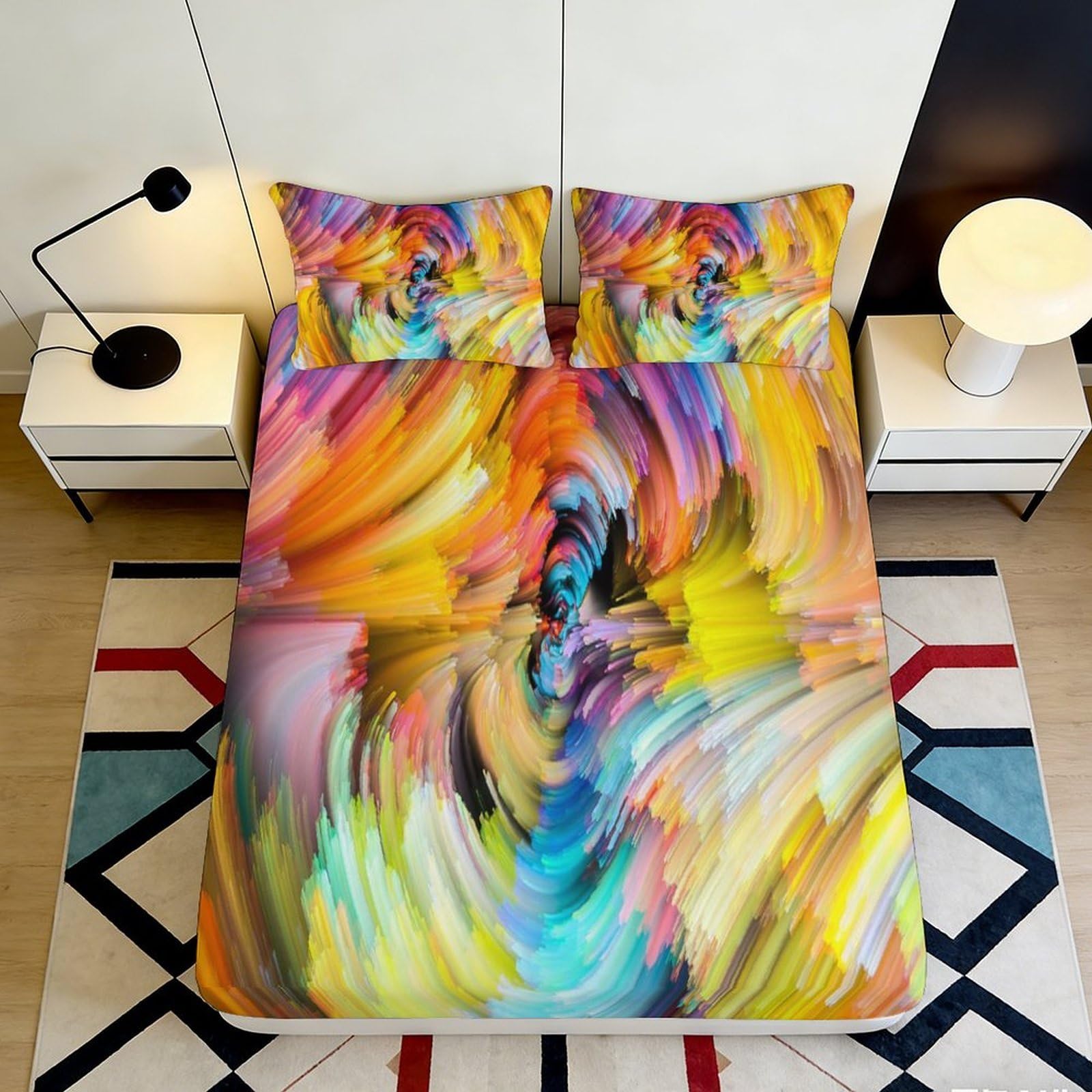 3D Printed colorful abstract swirl Fitted Sheet Microfiber soft breathable vibrant pattern Mattress Cover for bedroom dormitory guest room protection decor 140x200x25cm