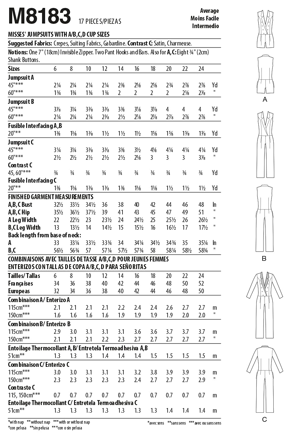 McCall's M8183A5 Schnittmuster für Smoking-Overall für Damen, Design-Code M8183, Papier, weiß, Sizes 6-14