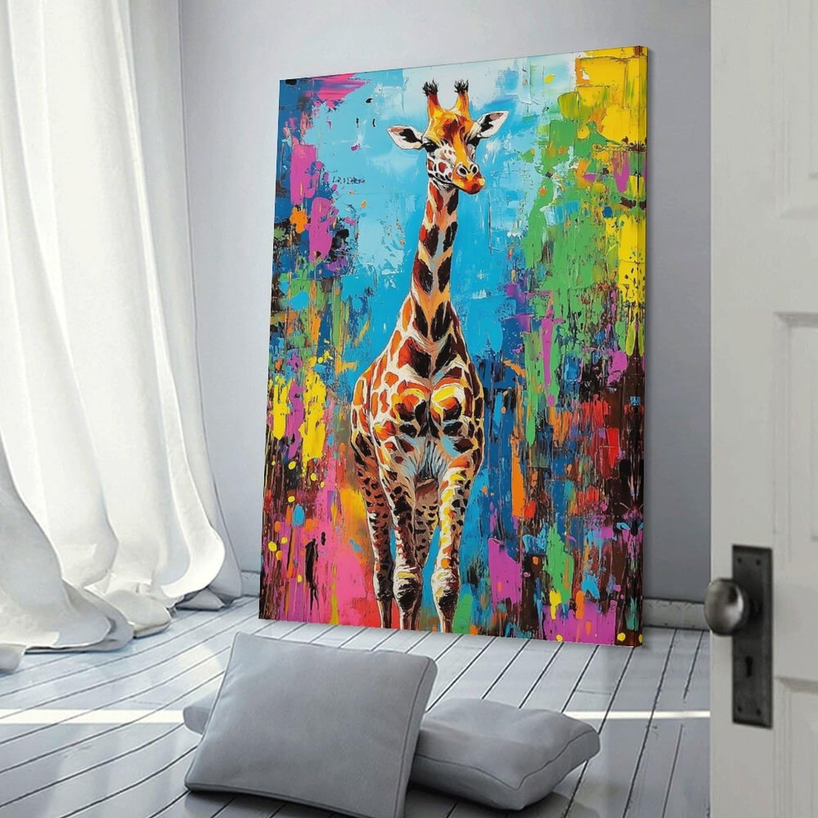 Junmoney Giraffe Print Colorful Wall Picture Print 20x30inch(50x75cm), for Home Walls, Creative Rooms Or Shared Spaces, Stylish Home Artwork for Focal Walls