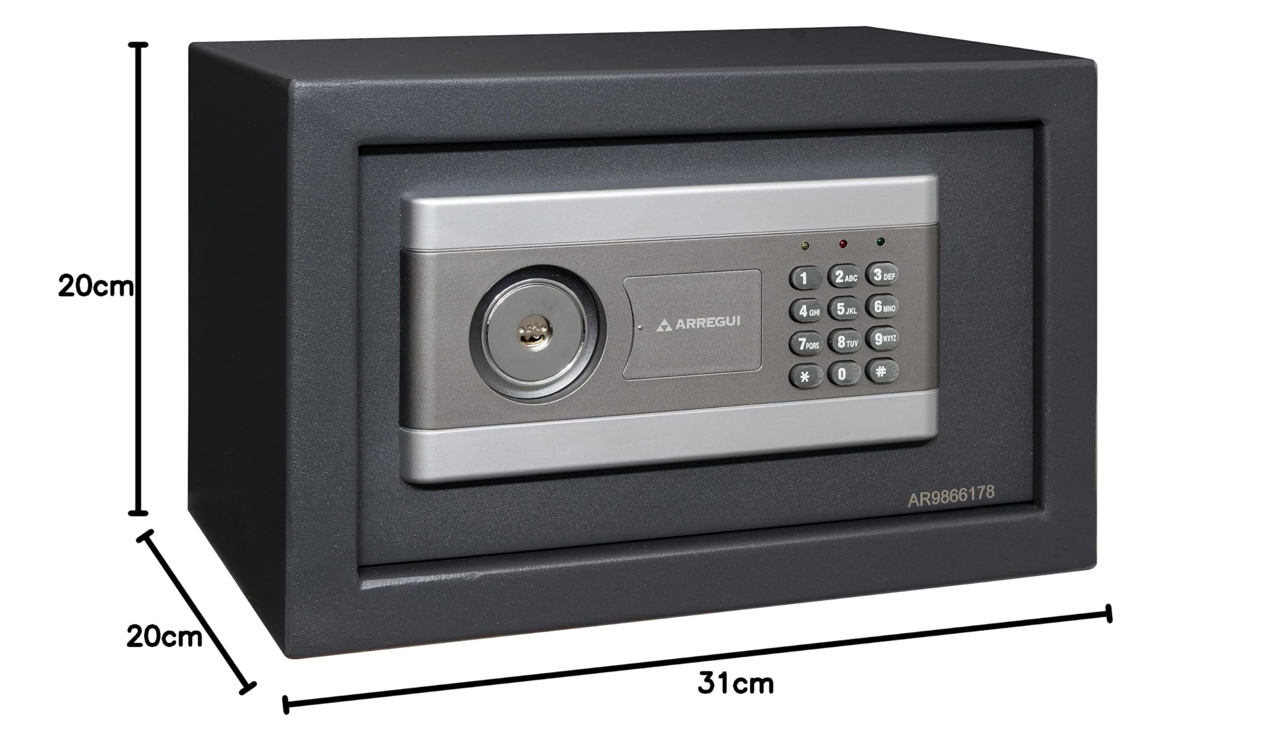 ARREGUI Stylo 19010-S1 Caja Fuerte de Acero Con Apertura de Doble Seguridad, Cerradura Electrónica más Llave, con Códigos Programables, Caja de Seguridad para Hogar y Negocios, 20 x 31 x 20 cm, 8 L