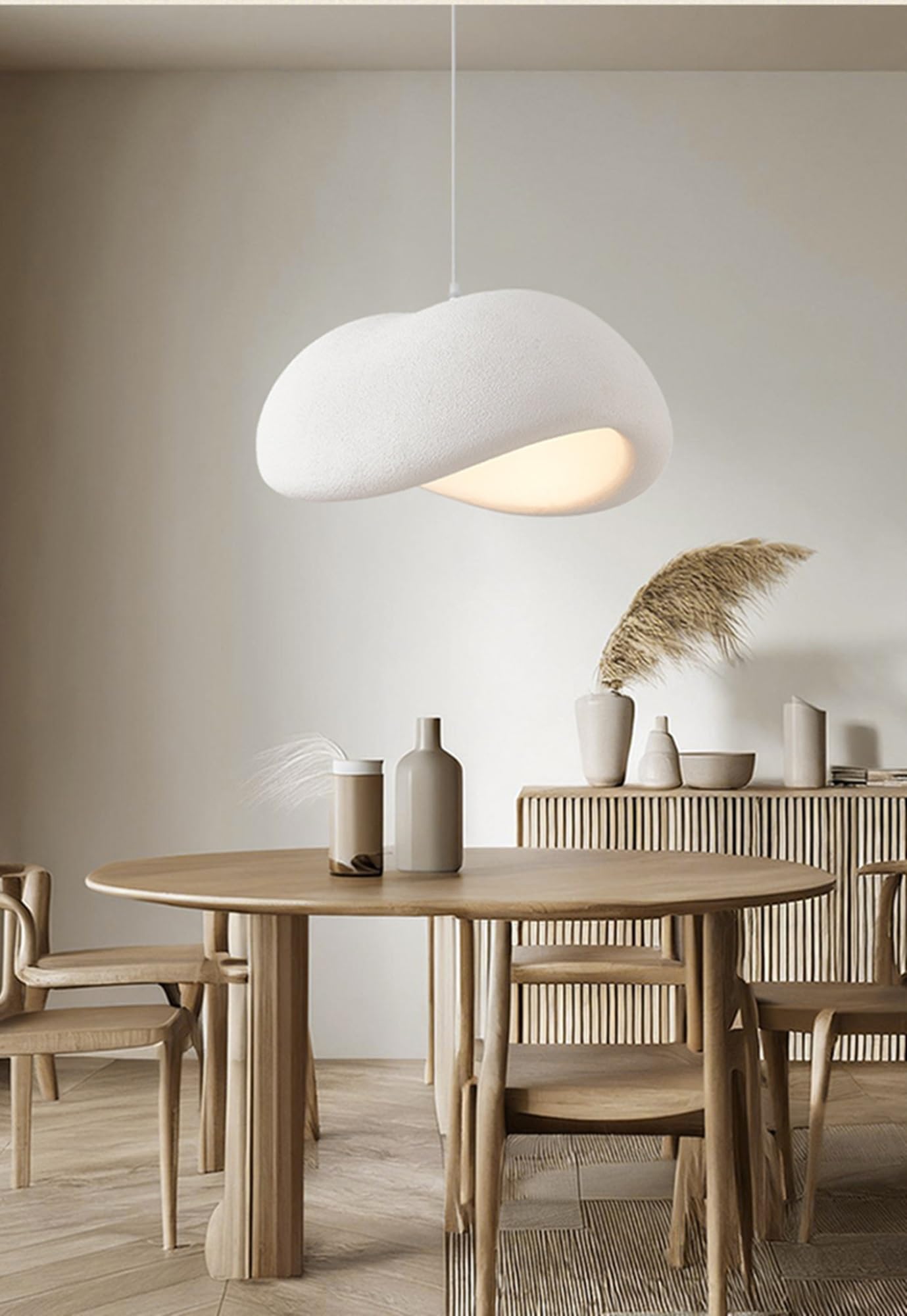 Wabi-sabi Estilo Comedor Lámpara Colgante Sobre Mesa,Iluminación De Isla De Cocina Moderna Minimalista En Blanco Beige,Lámpara De Techo De Interior De Poliestireno Regulable En Altura(L/60*45*2