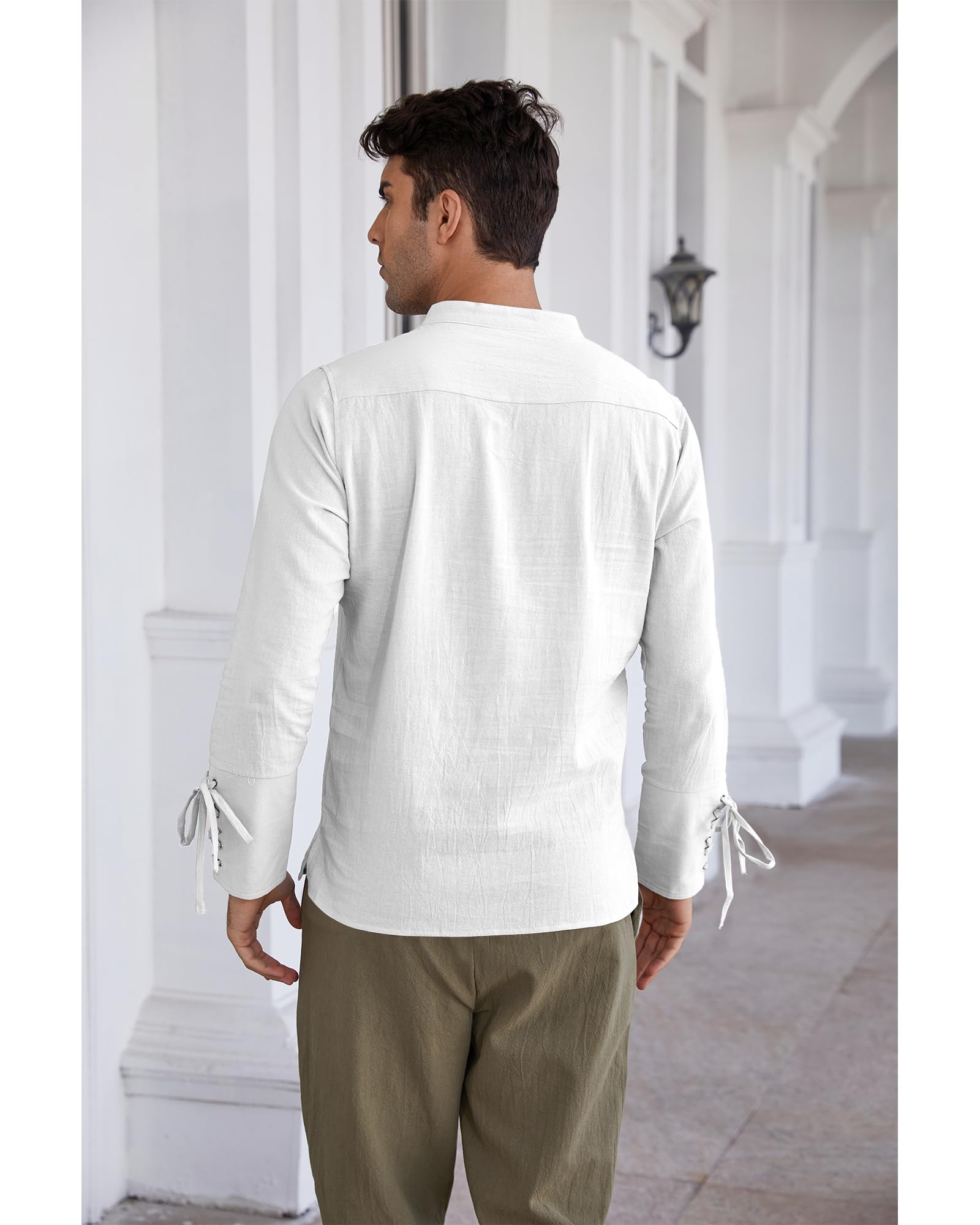 YAOBAOLE Camicia medievale da uomo, a maniche lunghe, in lino, da uomo, estiva, da pirata, per cosplay
