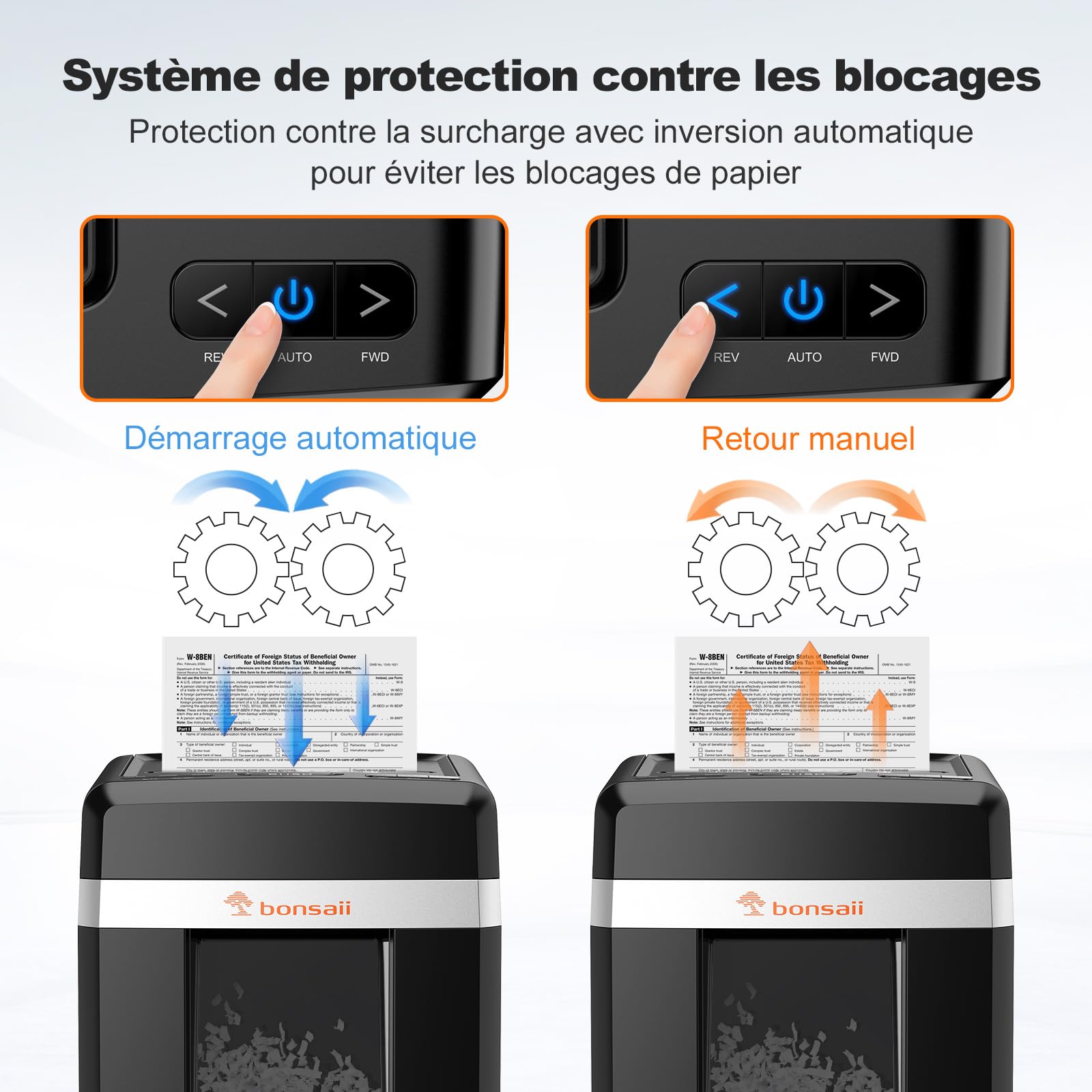 Bonsaii Destructeur de Documents Micro-Coupe P-4, Alimentation Automatique 300 Feuilles, 60 Min Continu, Bac 31L, C291-A