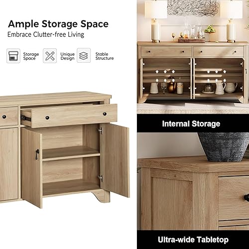 Miniatura 6 de WAMPAT Soporte de TV de granja con 2 cajones y armarios de almacenamiento, centro de entretenimiento de madera para TV de 65 pulgadas, estantes