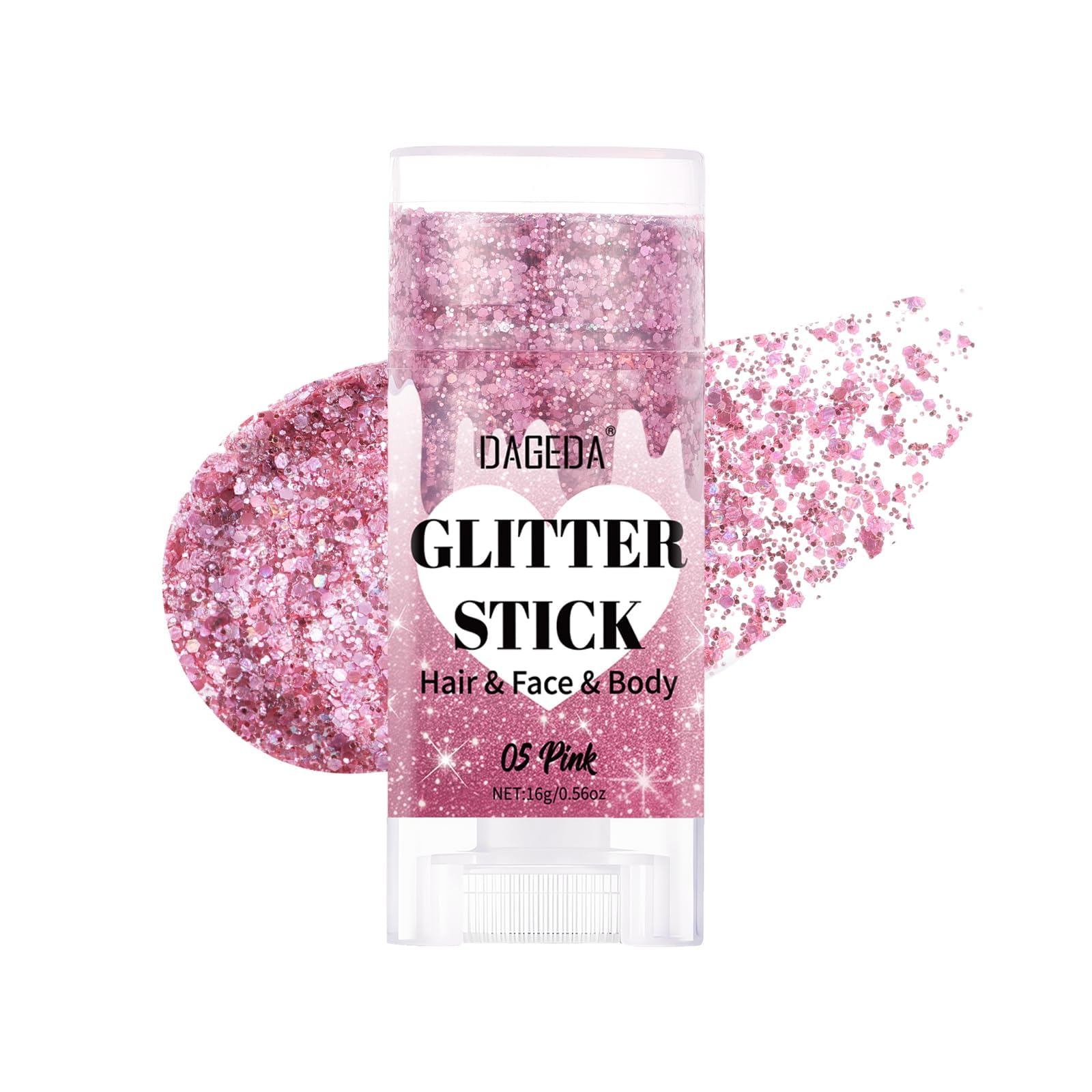 Prreal Body Glitter Stick,Sparkly Face Glitter Gel Makeup,Holographic Hair Glitters Mermaid Sequins Rave Outfits for Women,Shimmer Face Paint Stick Concert Halloween Carnival Festival Accessories,Pink