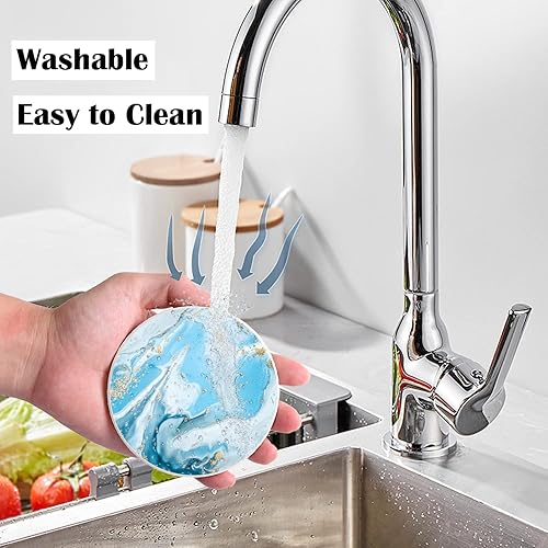 Vista 6 de Juego de 6 posavasos para bebidas con soporte, estilo mármol, posavasos de cerámica para bebidas, portavasos redondos absorbentes con base de corcho