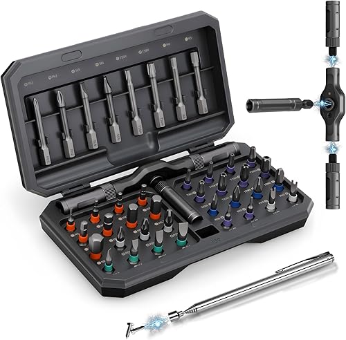 Juego de destornilladores de trinquete magnéticos, 42 + 1 destornillador de trinquete con mango en T con múltiples puntas de acero S2, juego de