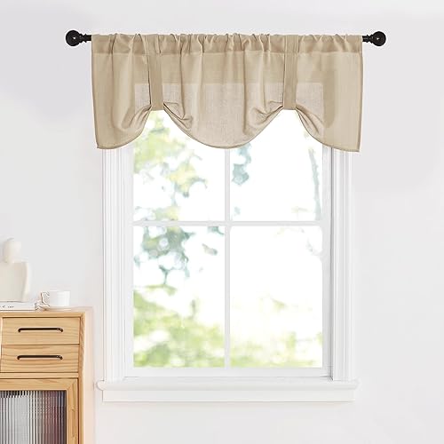 NICETOWN Cenefa de lino para ventanas de cocina, baño, sala de estar, dormitorio, cenefa opaca con aislamiento térmico y bolsillo para barra,