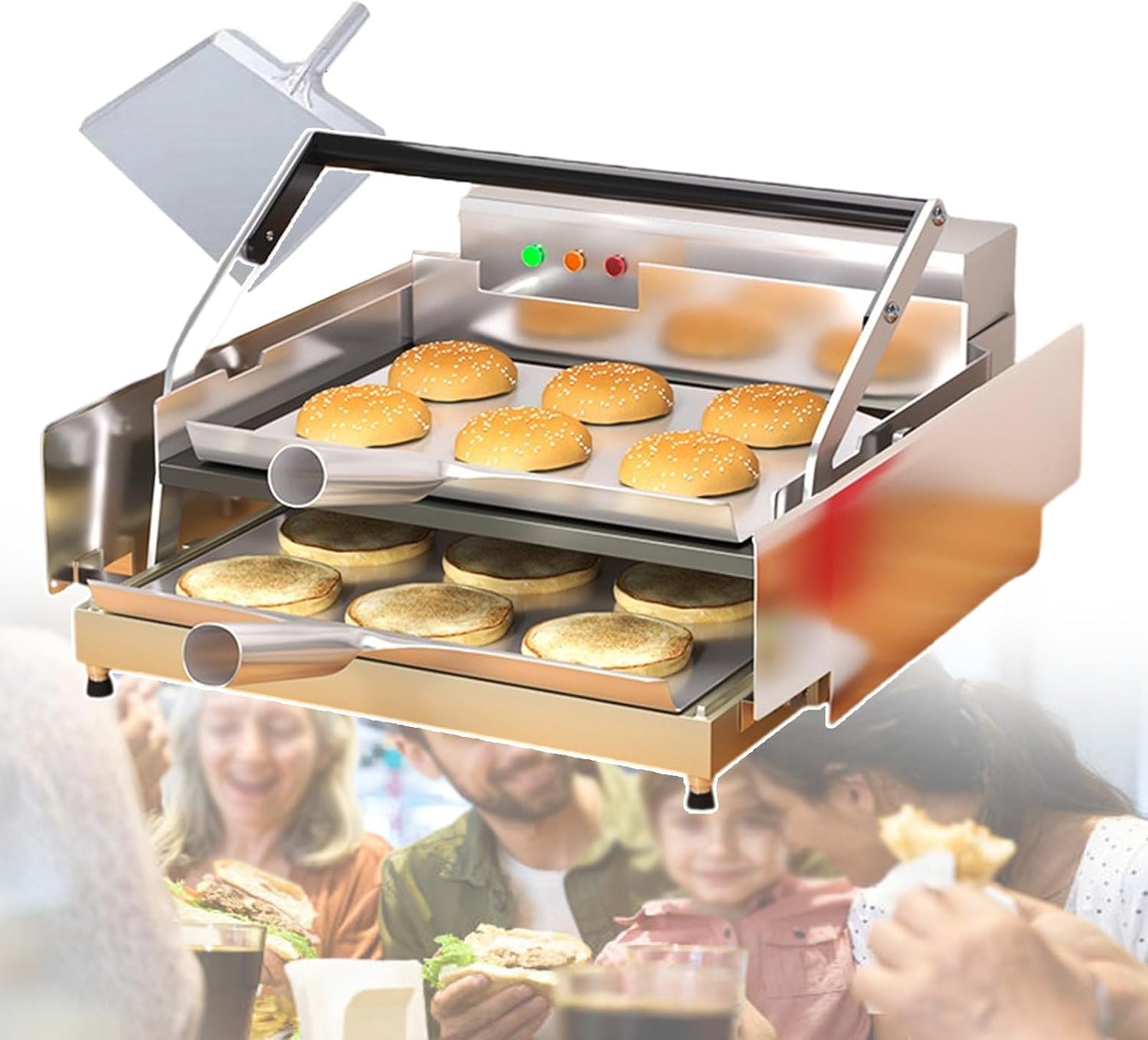 Automatic Heating Hamburger Toaster - Double Layer Baking, Grilled Hamburger Bread Machine - Stainless Steel Can Heat 6 Burgers At The Same Time 50-300°C,