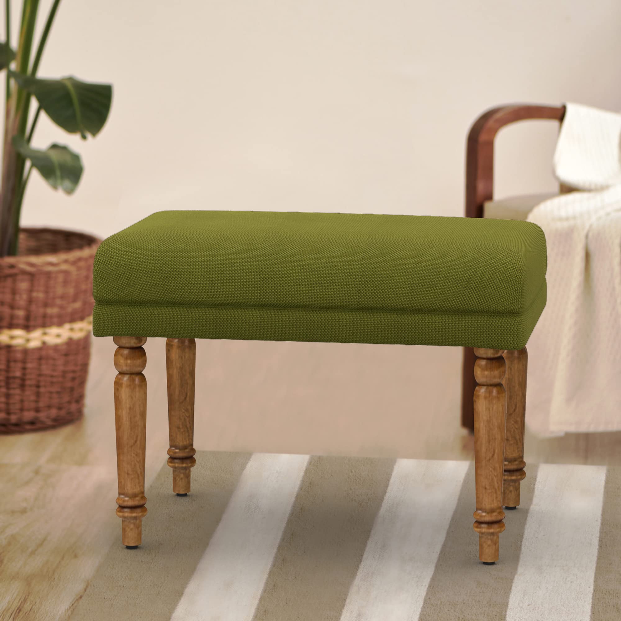 Chumbak Nawaab Small Wooden Bench, 1 Seater, Savanna Green, Handcrafted Sheesham and Mango Wood, Vintage Accent Furniture for Living Room, Bedroom, and Balcony-image-44