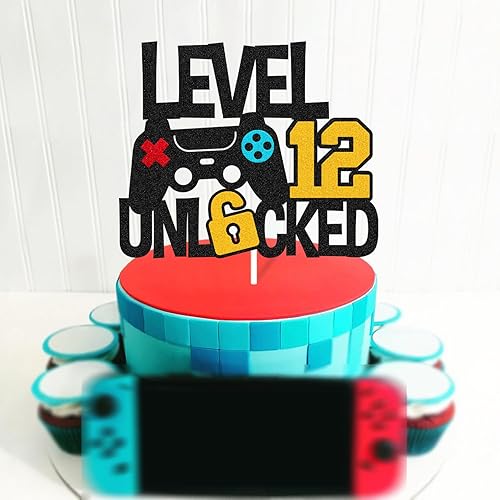 Miniatura 5 de Level 12th - Decoración para tartas desbloqueada, controlador de juego de decoración de pastel de 12 años, decoración de pastel de cumpleaños de 12