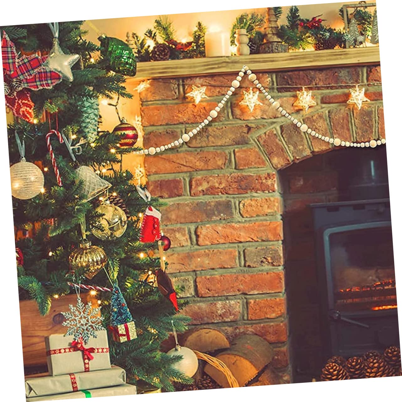 PRETYZOOM 4 Pezzi Di Decorazioni Natalizie Con Perline in Legno Decorazioni Per Lalbero Di Natale Ciondoli Con Perline in Stile Natalizio Ghirlande Natalizie Per La Casa