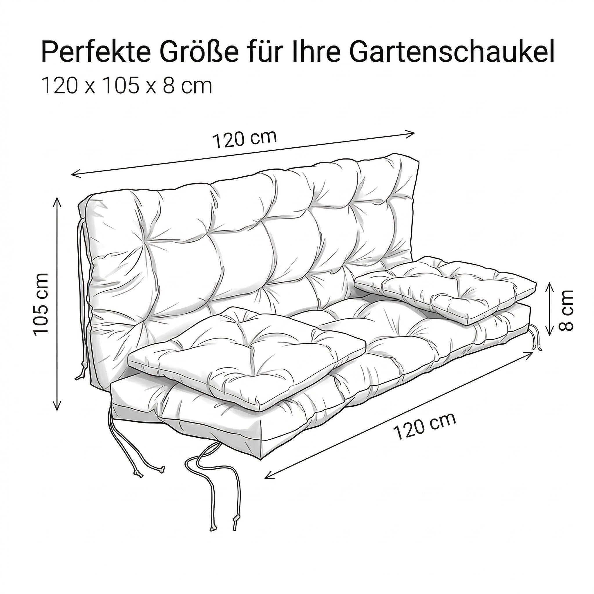wasserabweisendes Kissen für Hollywoodschaukel & Gartenbank 120 cm - Schaukelkissen Outdoor Wetterfest, Gesteppt, Silikonkugeln + PU-Schaum Füllung – Bankauflage Gartenkissen (Braun)