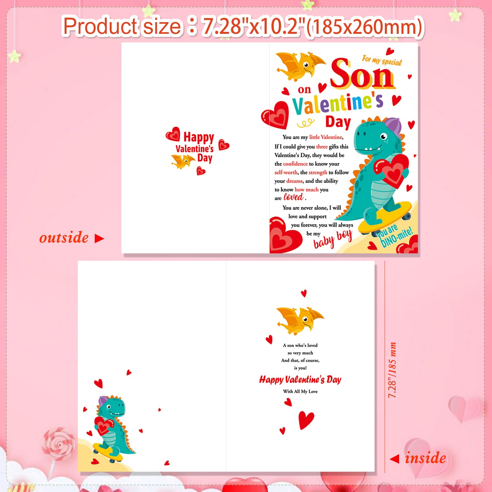 HOWAF Valentines Card for Son Valentine's Day Card for Son Valentines Card for Son Valentines Day Card with 2 Dinosaur Toys for Boys Dinosaur Gifts Dinosaur Valentines Gifts for Son - Image 3
