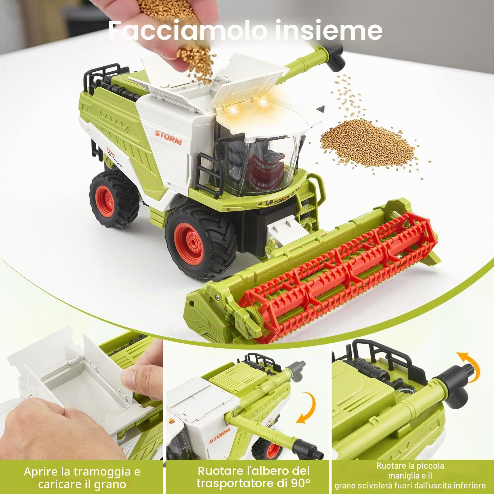 RC Mietitrebbia giocattolo radiocomandato mietitrebbia, trattore RC Harvester grande con spruzzatura, luce e suono, 2,4 GHz, 1:24, regalo per feste per bambini dai 3 4 5 6 anni in su