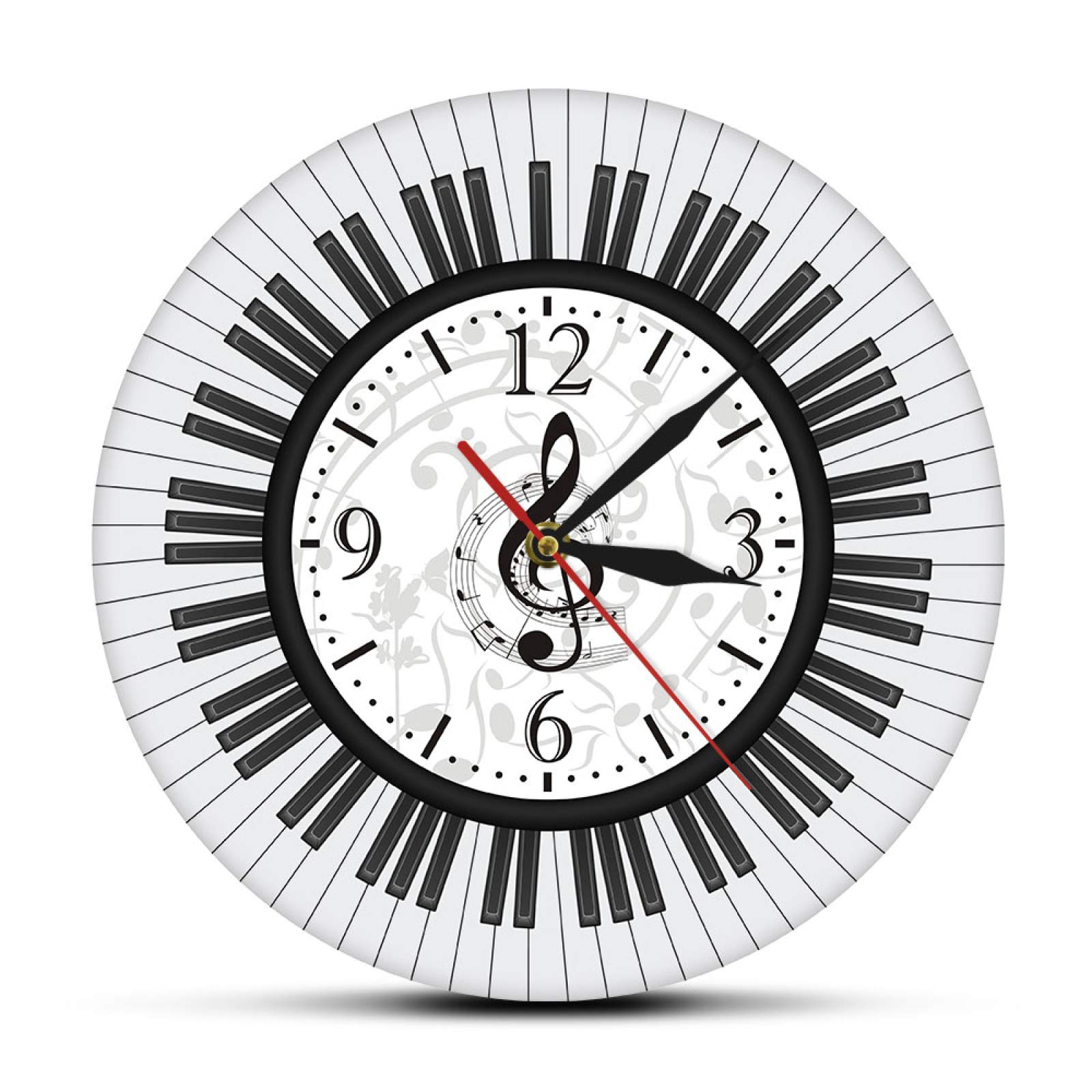 Otku 12 Inch Silent Wall Clock Piano Keyboard Printed Acrylic Wall Clock For Music Studio Treble Clef Wall Art Musical Notes Home Decor Wall Watch Pianist Gift For Modern Home Decor